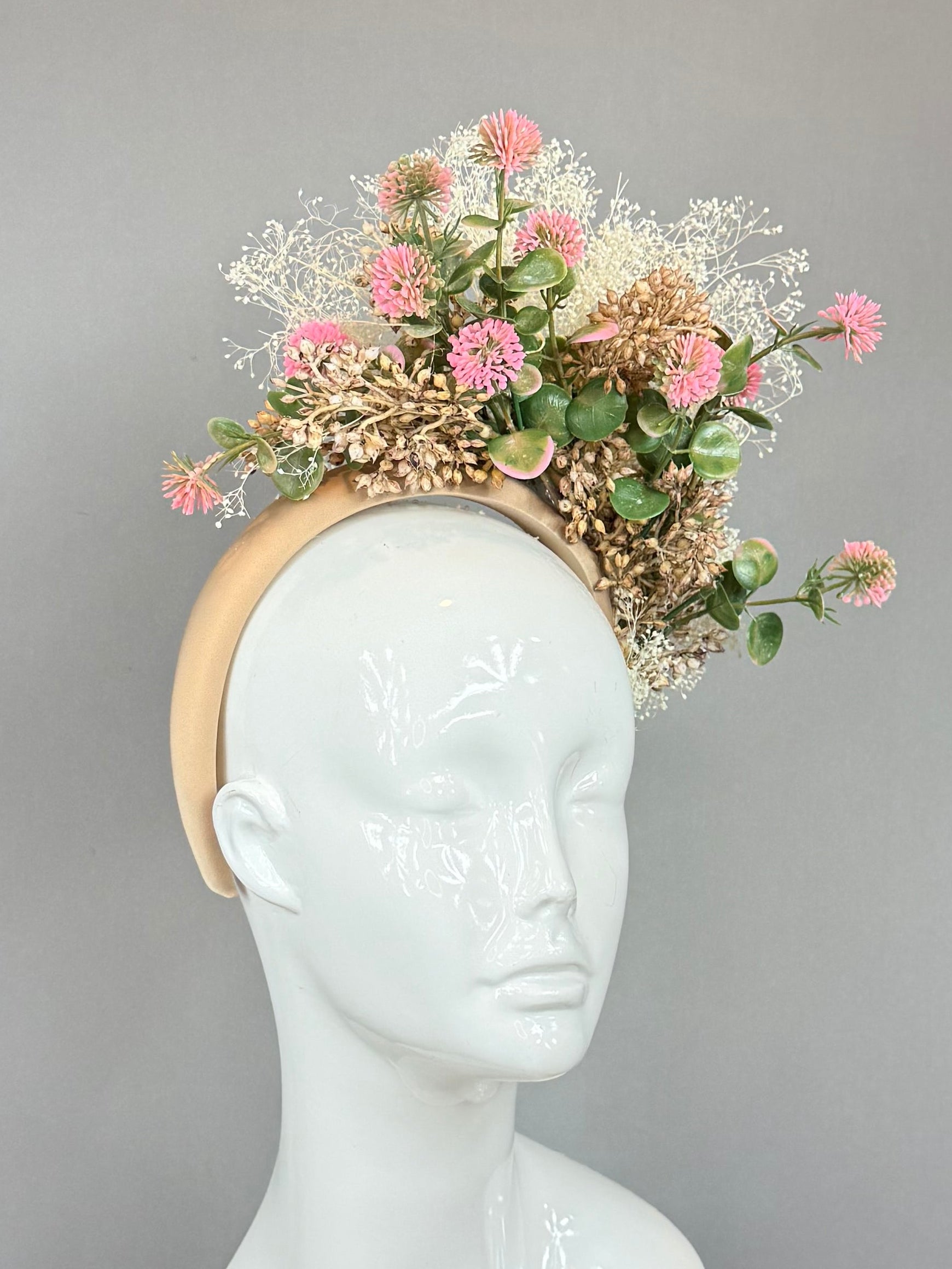 Kentucky Derby Fascinator Hat | Gold, Pink, White, and Green Flower Hat | Derbyologie