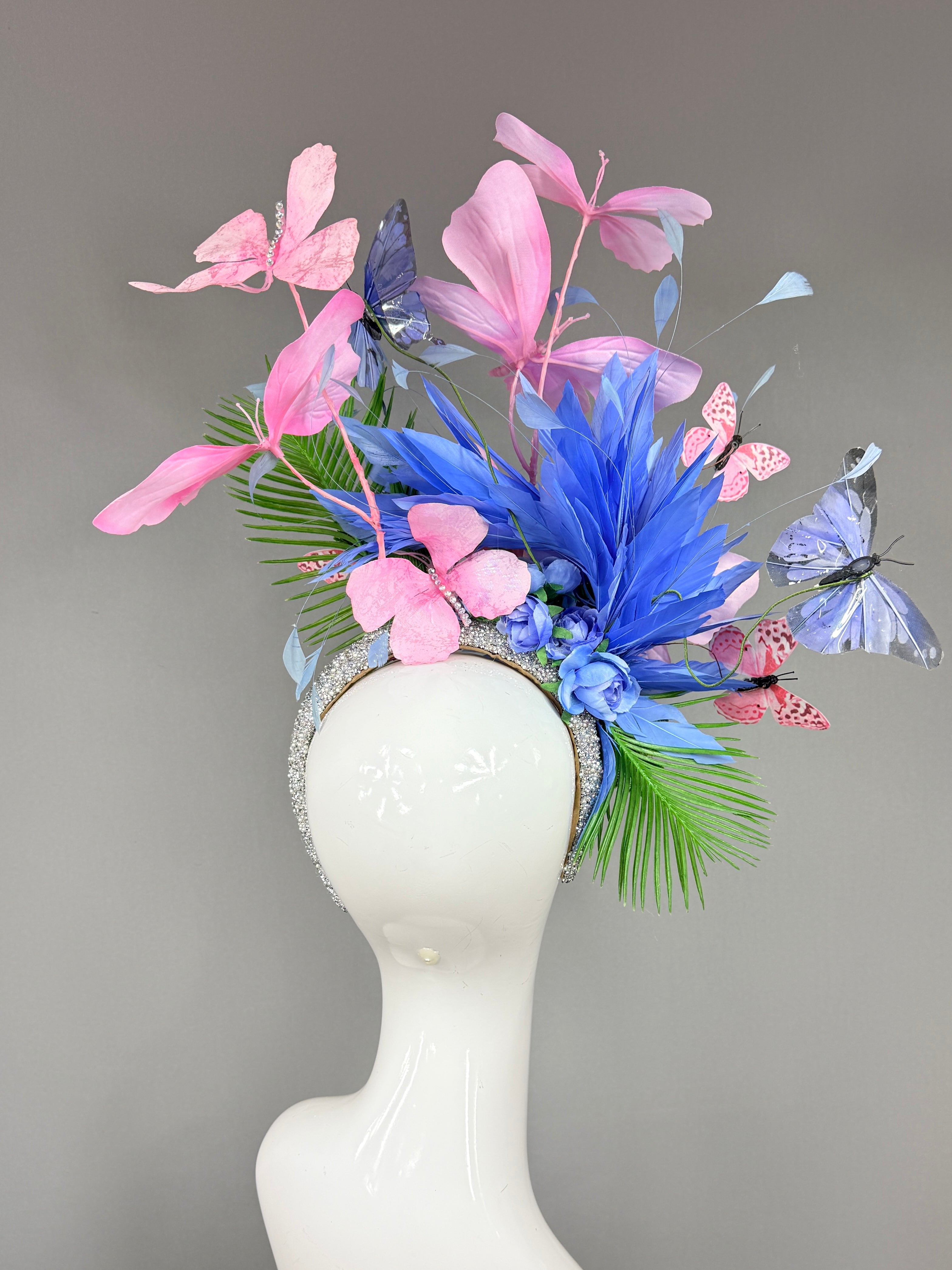 Kentucky Derby Fascinator Hat | Blue, Green Butterfly Derby Hat Headband| Derbyologie