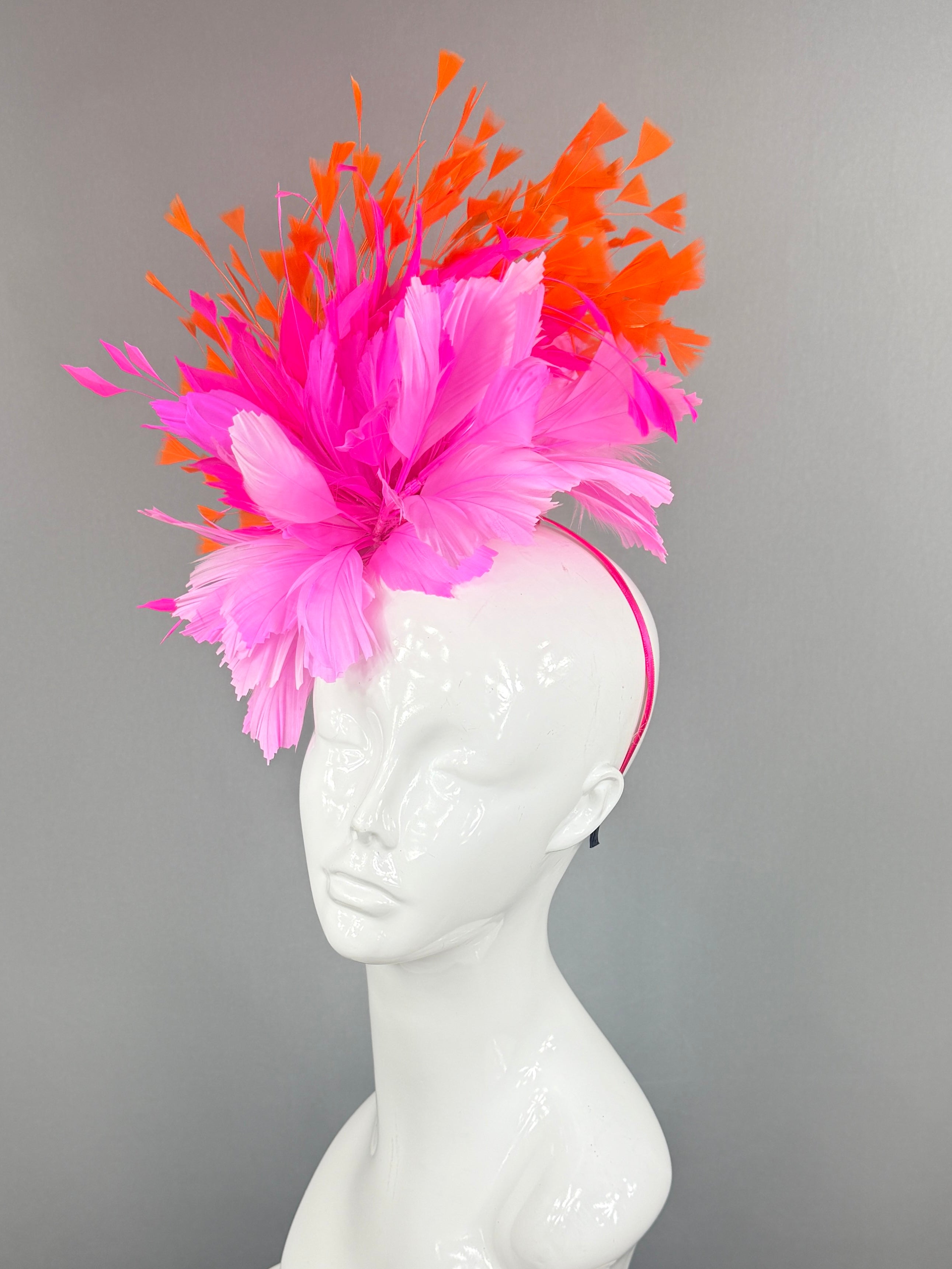 Hot Pink and Orange Kentucky Derby fascinator, Derby Hat Alternative