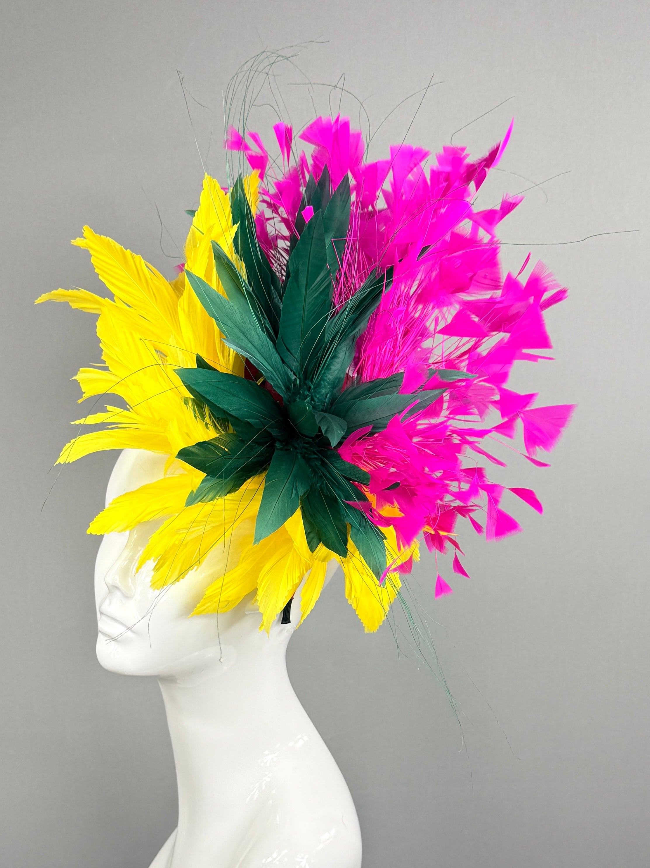 Kentucky Derby Fascinator Hat | Fuchsia, green, and yellow Headpiece | Derbyologie