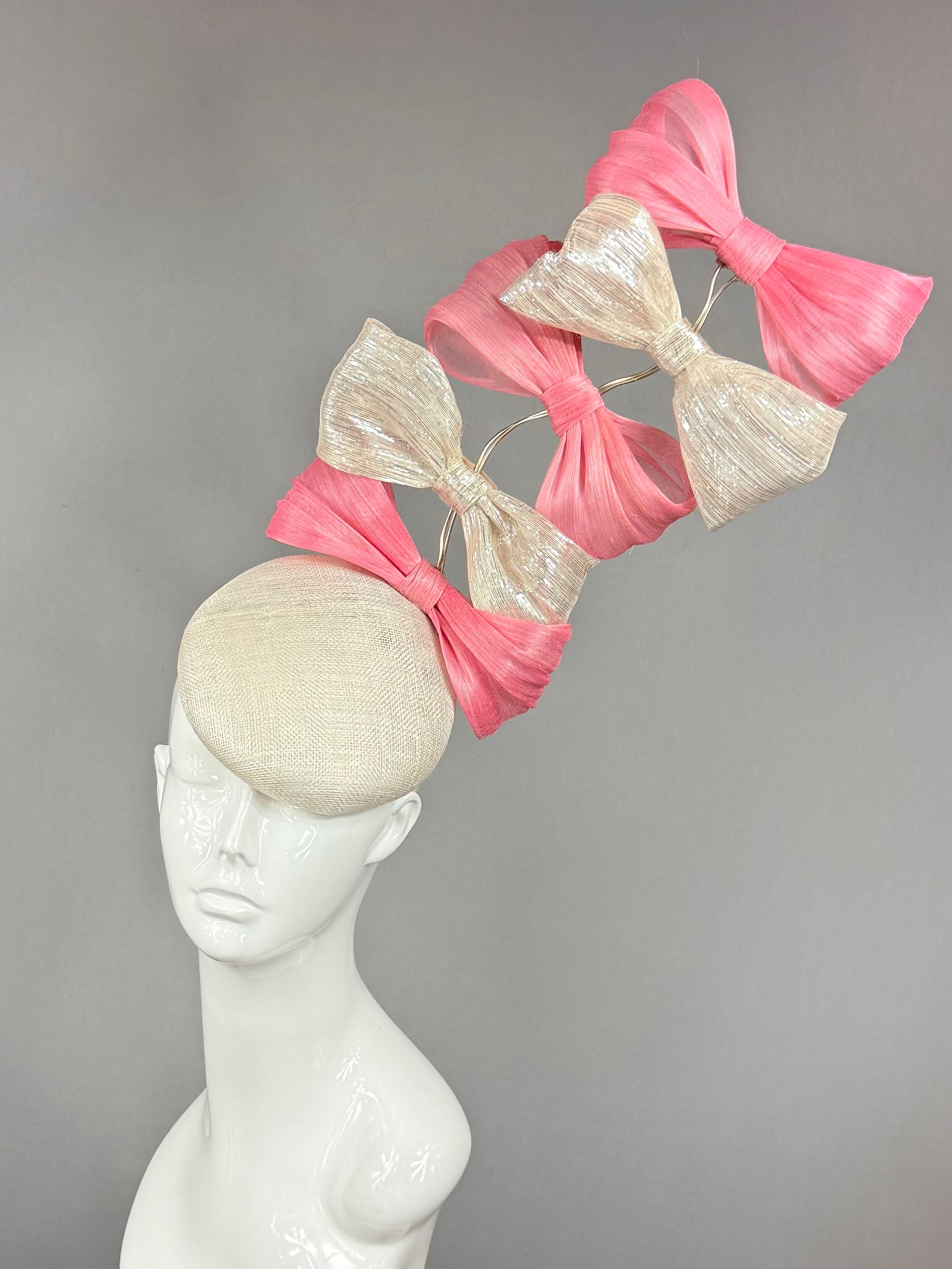 Kentucky Derby Fascinator Hat | Pink and silver bow Headband Hat | Derbyologie