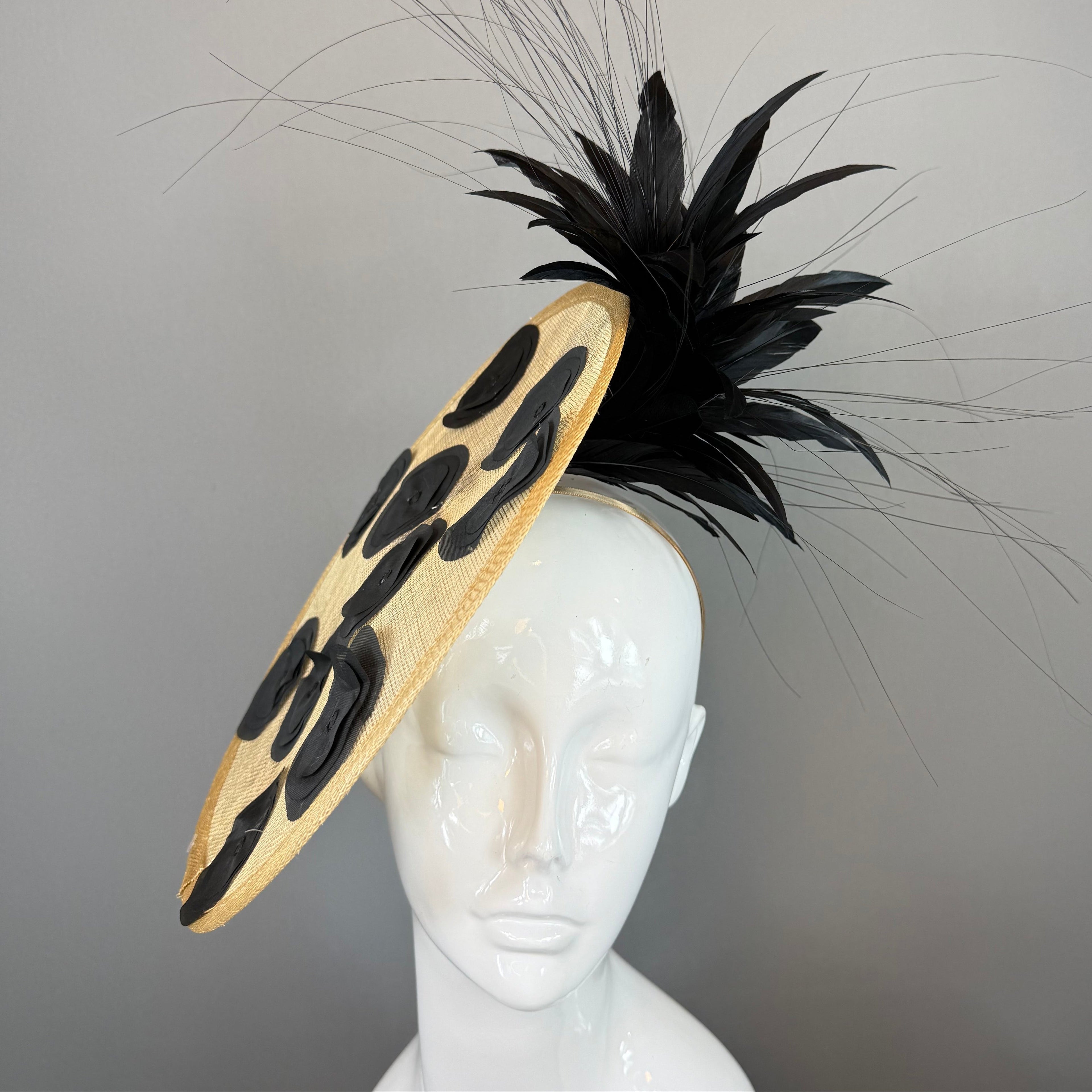 Kentucky Derby Fascinator Hat | Beige and Black Polka Dotted Headpiece | Derbyologie