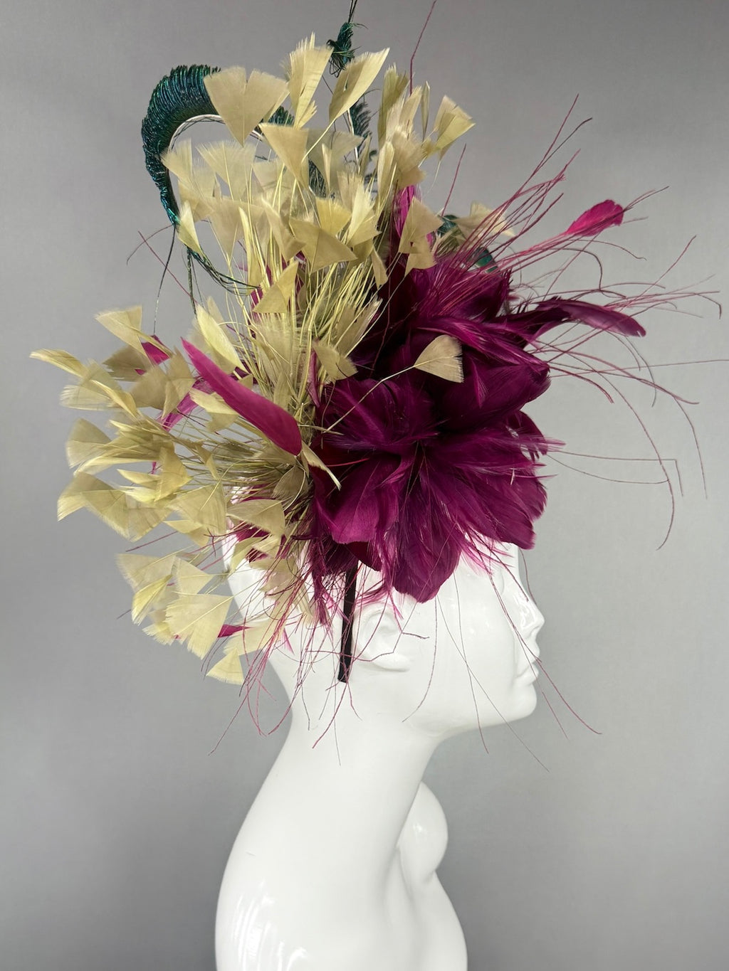 Kentucky Derby Fascinator Hat |  Purple, gold, and green feathered Headpiece | Derbyologie