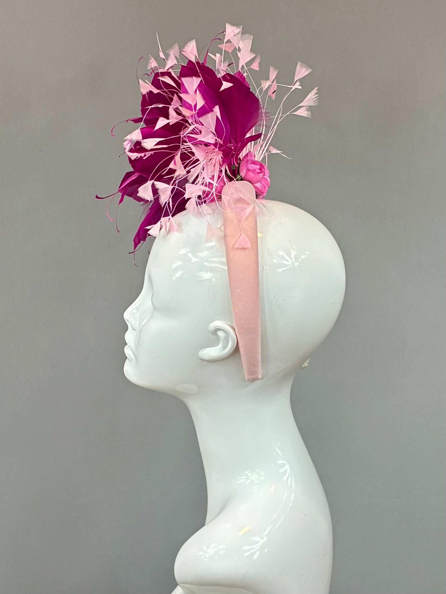 Kentucky Derby Fascinator Hat | Fuchsia and light pink feathered  Headband Hat | Derbyologie