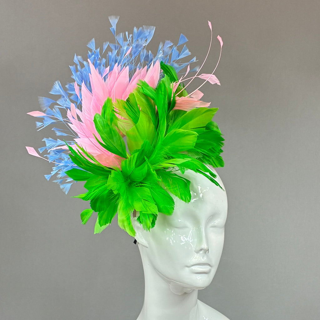 Green, Pink and Blue  Derby Fascinator, Kentucky Derby Hat Alternative, Kentucky derby hat (GOLD LINE)