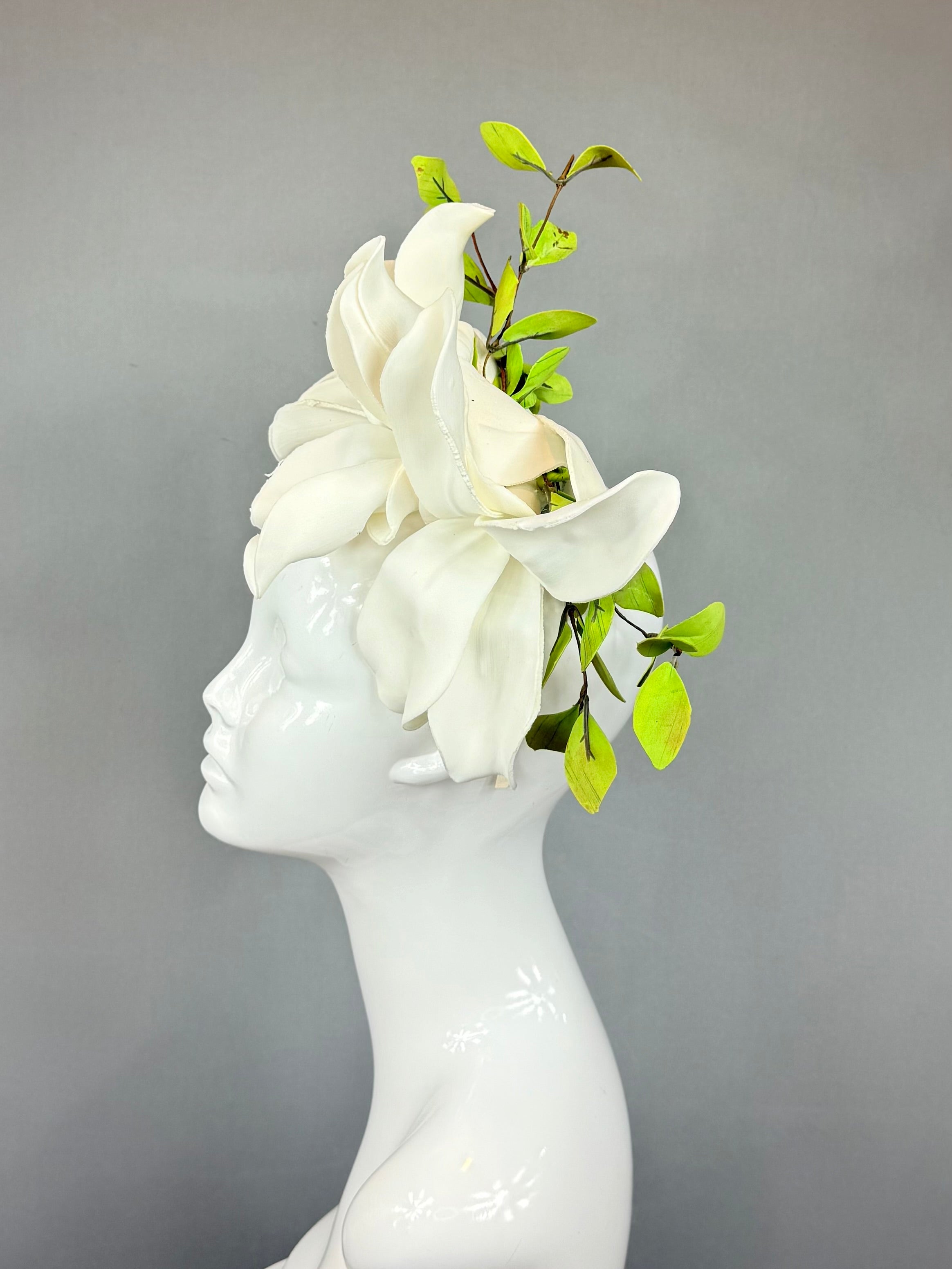 Kentucky Derby Fascinator Hat | White magnolia Headband Hat | Derbyologie