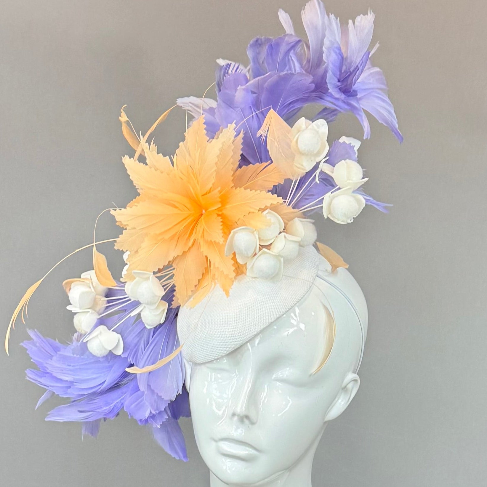 Periwinkle purple blue, peach & white Derby Fascinator, Kentucky Derby Hat Alternative, Kentucky derby hat (GOLD LINE)