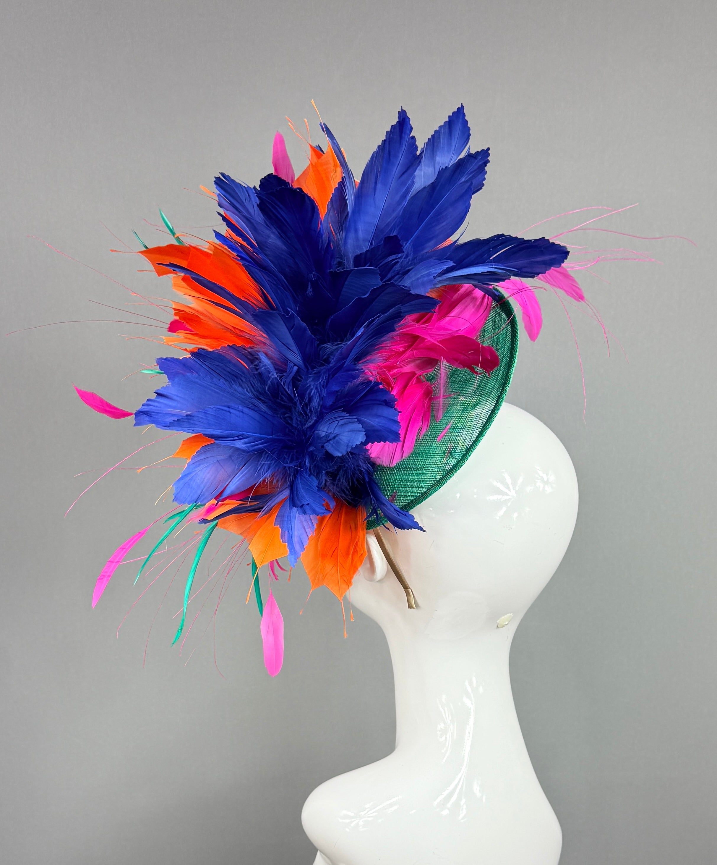 Kentucky Derby Fascinator Hat |Navy, Orange, Pink, and Green Headpiece | Derbyologie