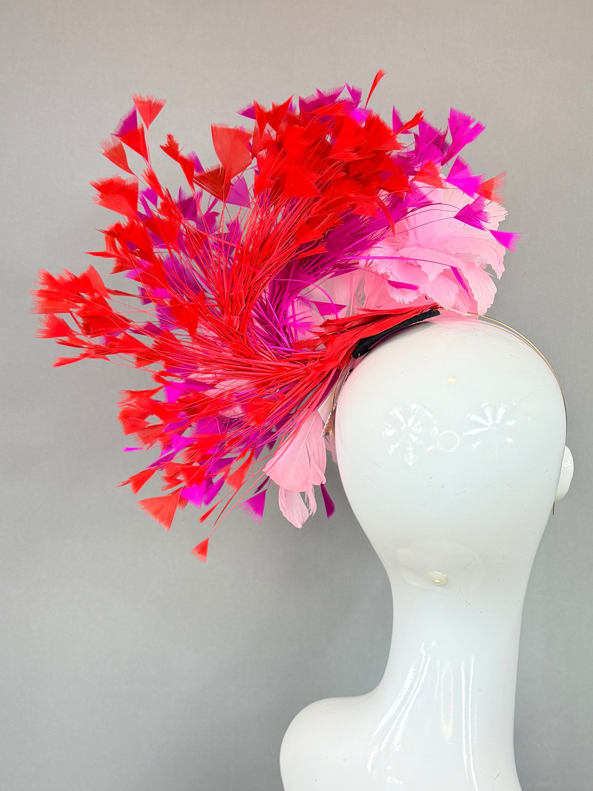 Pink, Fuchsia, and Red  Derby Fascinator, Kentucky Derby Hat Alternative, Kentucky derby hat (GOLD LINE)