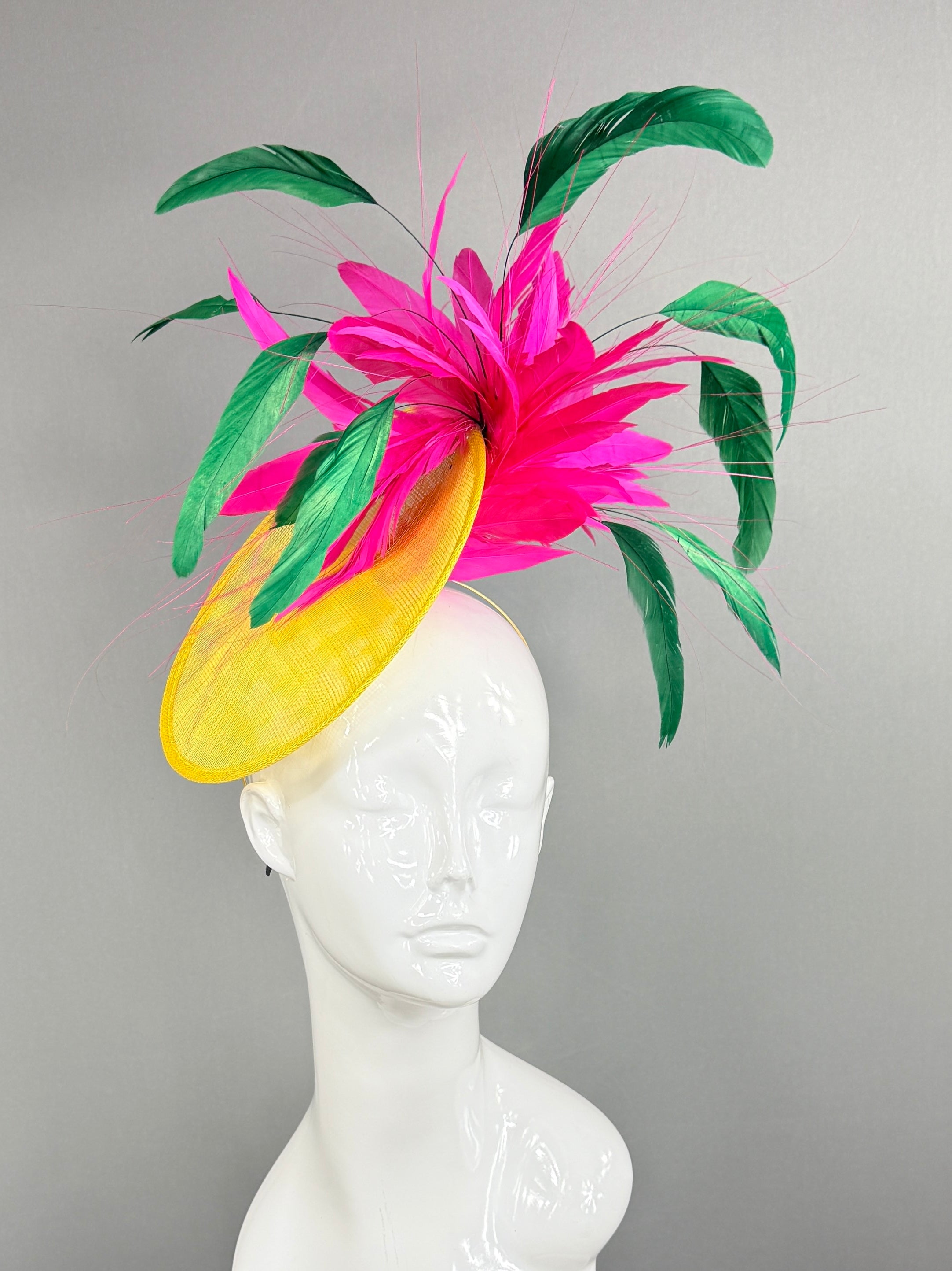 Kentucky Derby Fascinator Hat | Fuchsia, green, and yellow Headpiece | Derbyologie