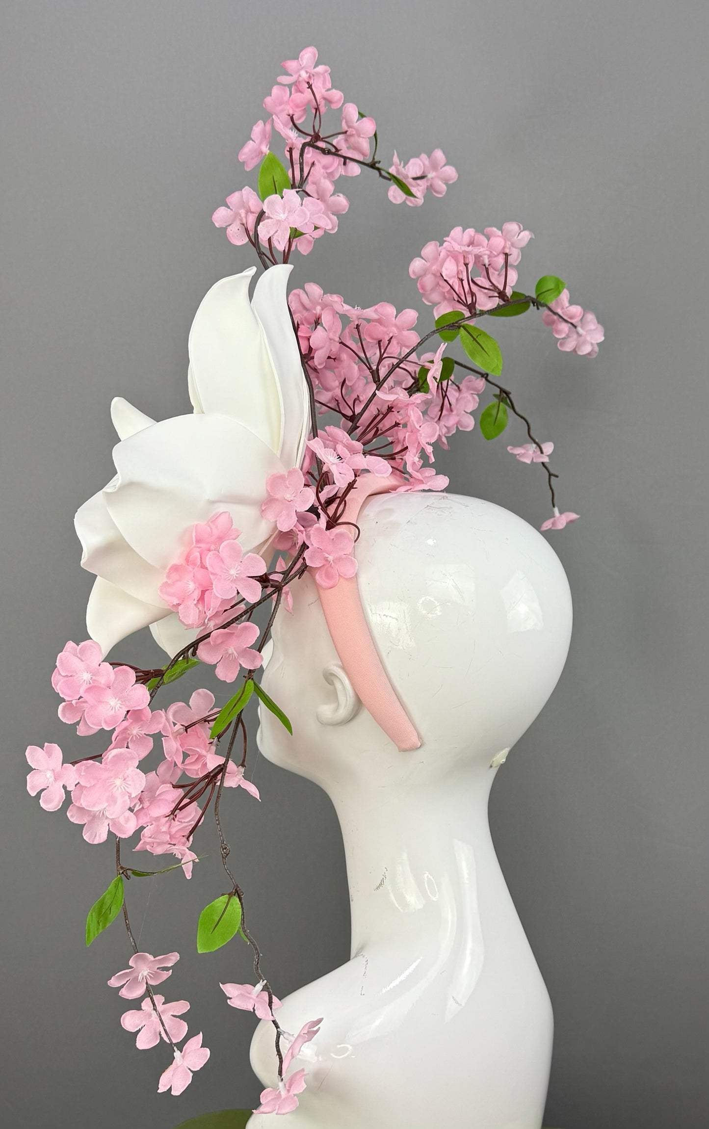 Pink and White Kentucky Derby fascinator, Derby Hat Alternative (GOLD LINE)