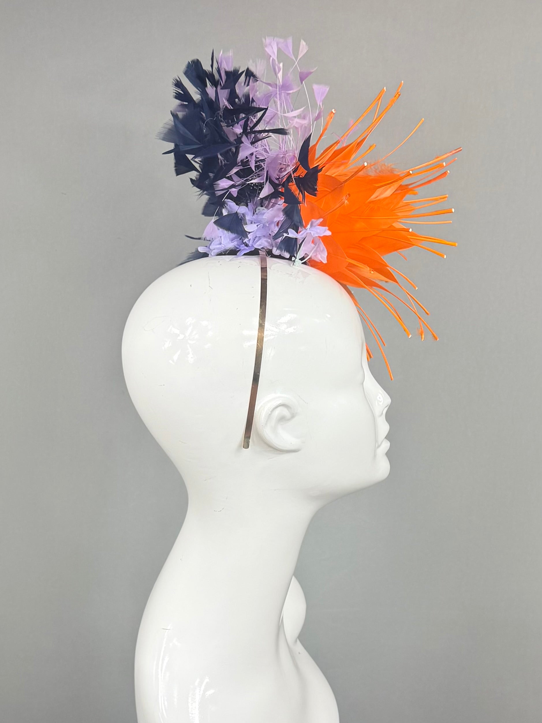Kentucky Derby Fascinator Hat | Orange, purple, and navy Headband Hat | Derbyologie