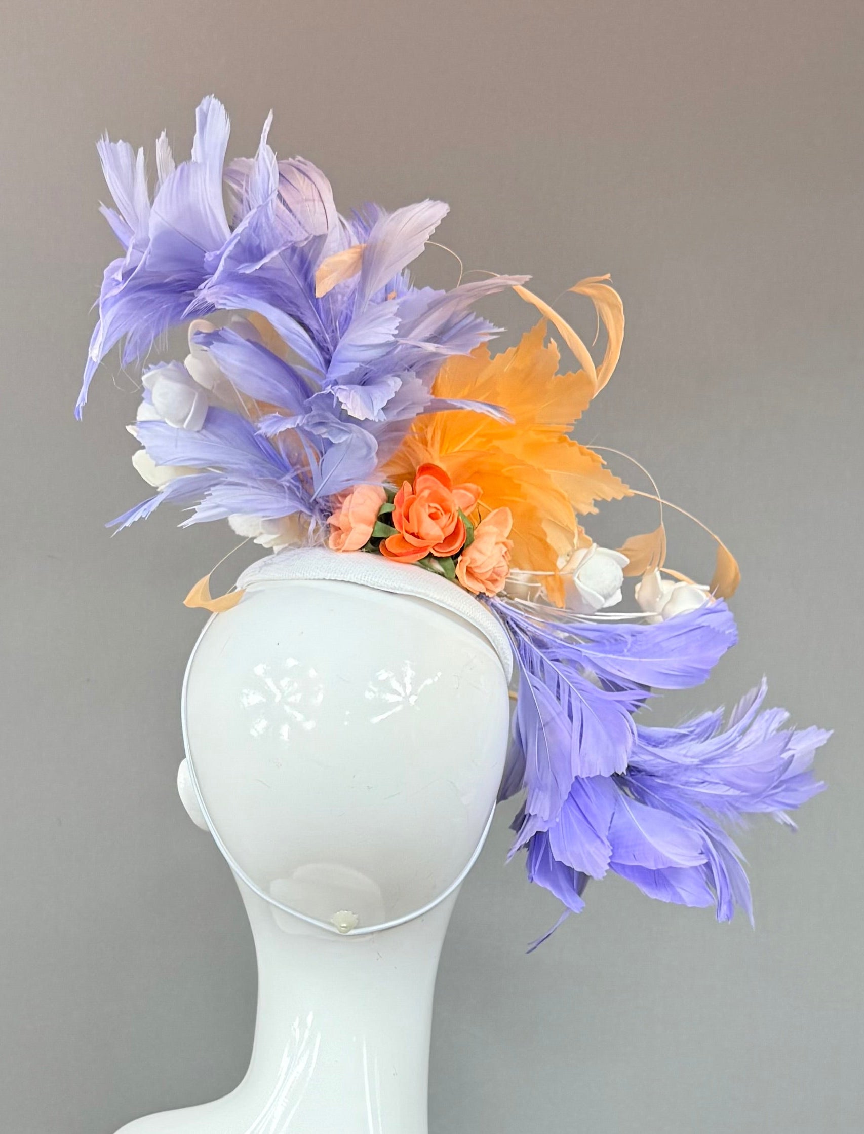 Periwinkle purple blue, peach & white Derby Fascinator, Kentucky Derby Hat Alternative, Kentucky derby hat (GOLD LINE)