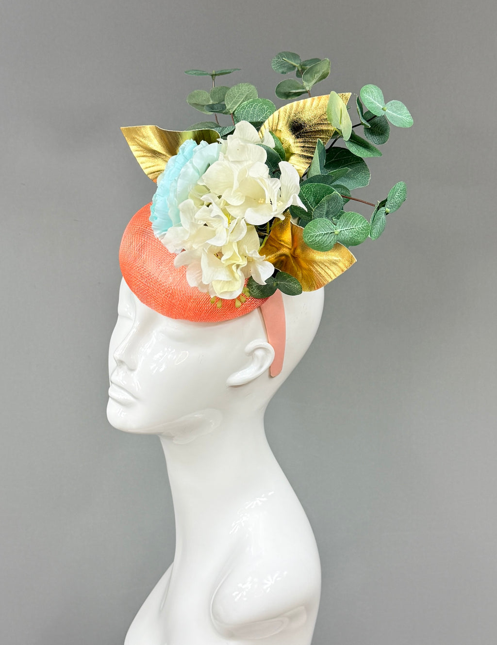 Kentucky Derby Fascinator Hat | Blue, white, green, gold, and peach Headband Hat | Derbyologie