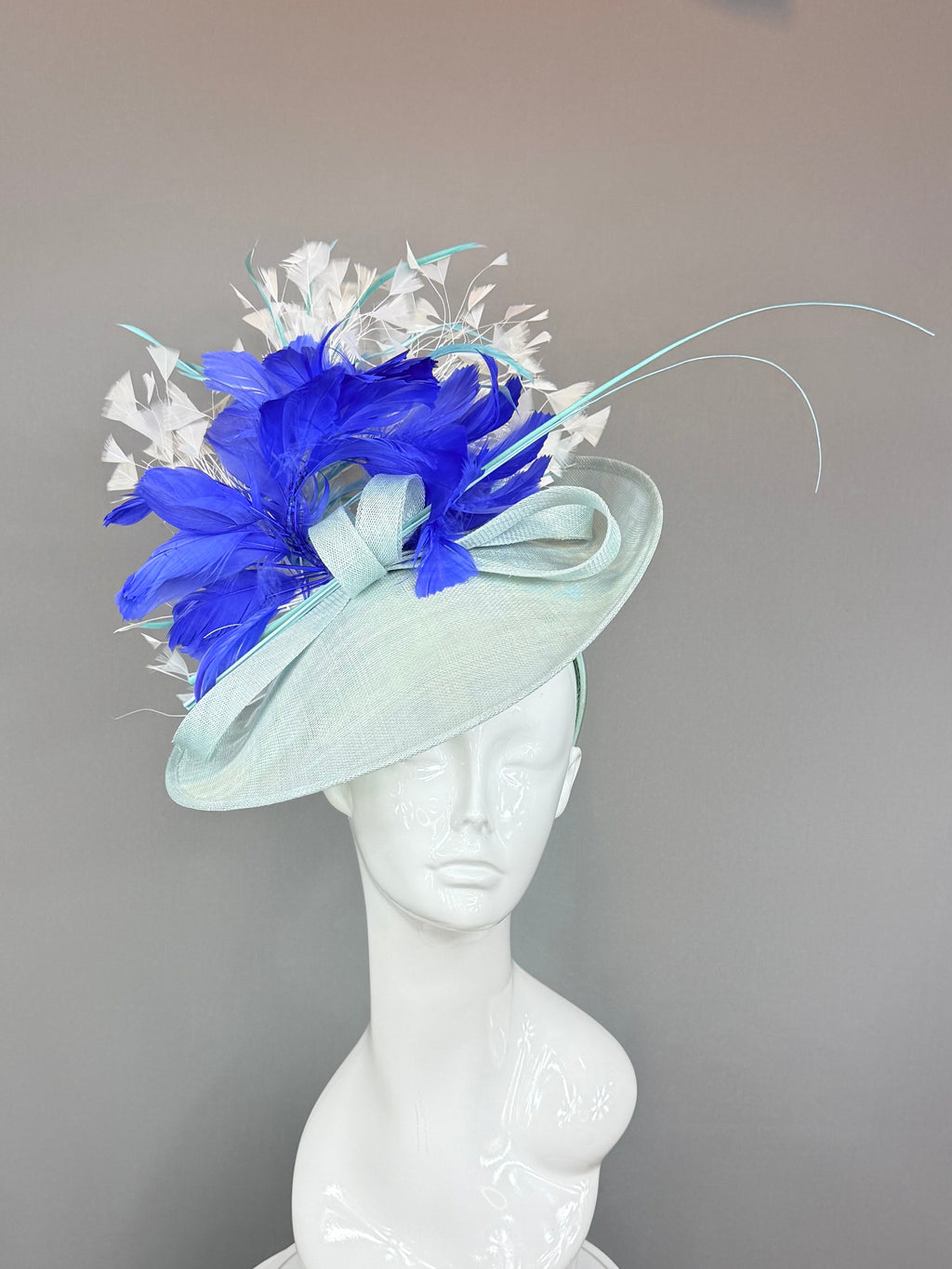 Mint green, blue and white Derby Fascinator, Kentucky Derby Hat Alternative, Kentucky derby hat, (GOLD LINE)