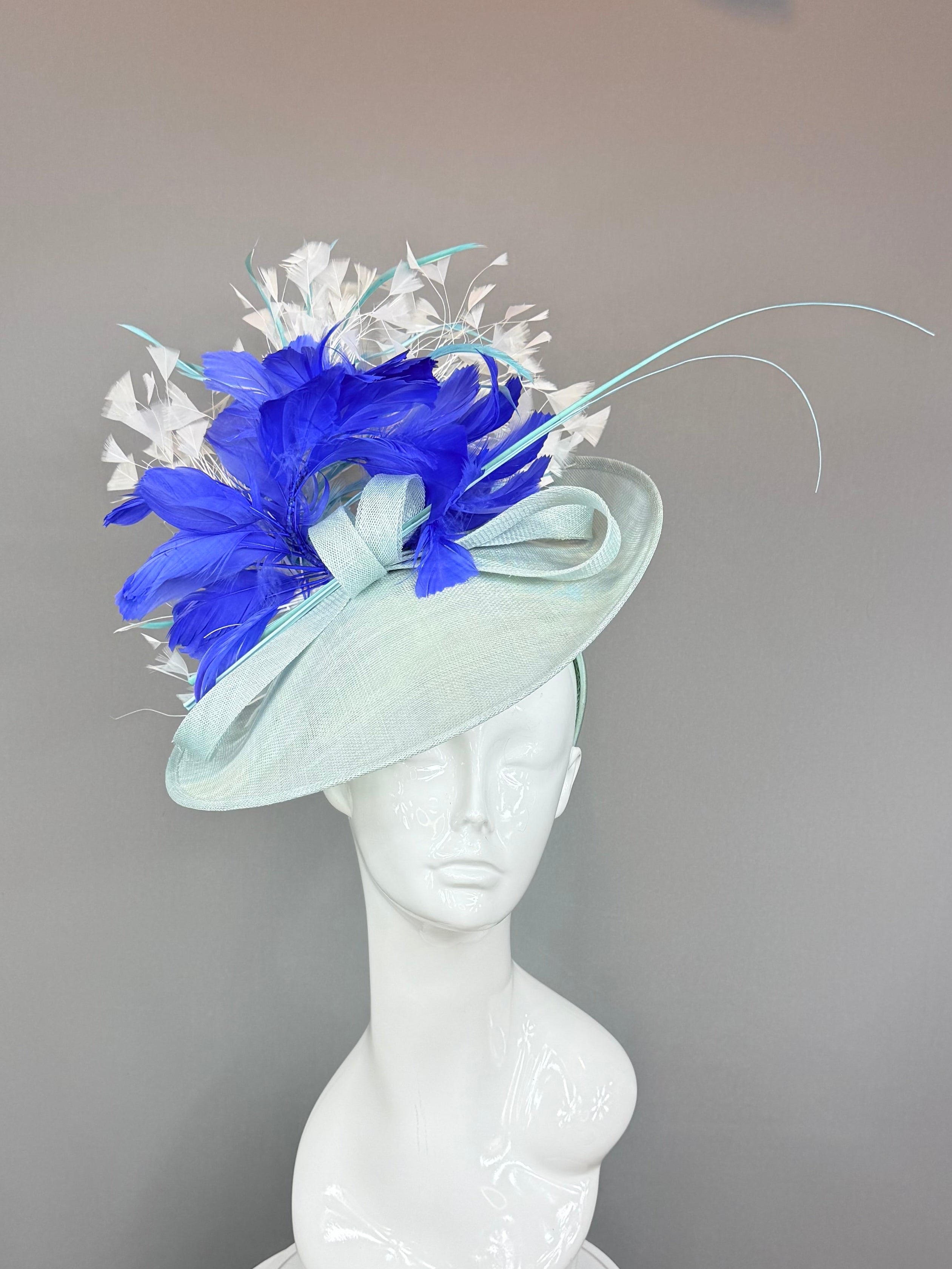 Mint green, blue and white Derby Fascinator, Kentucky Derby Hat Alternative, Kentucky derby hat, (GOLD LINE)