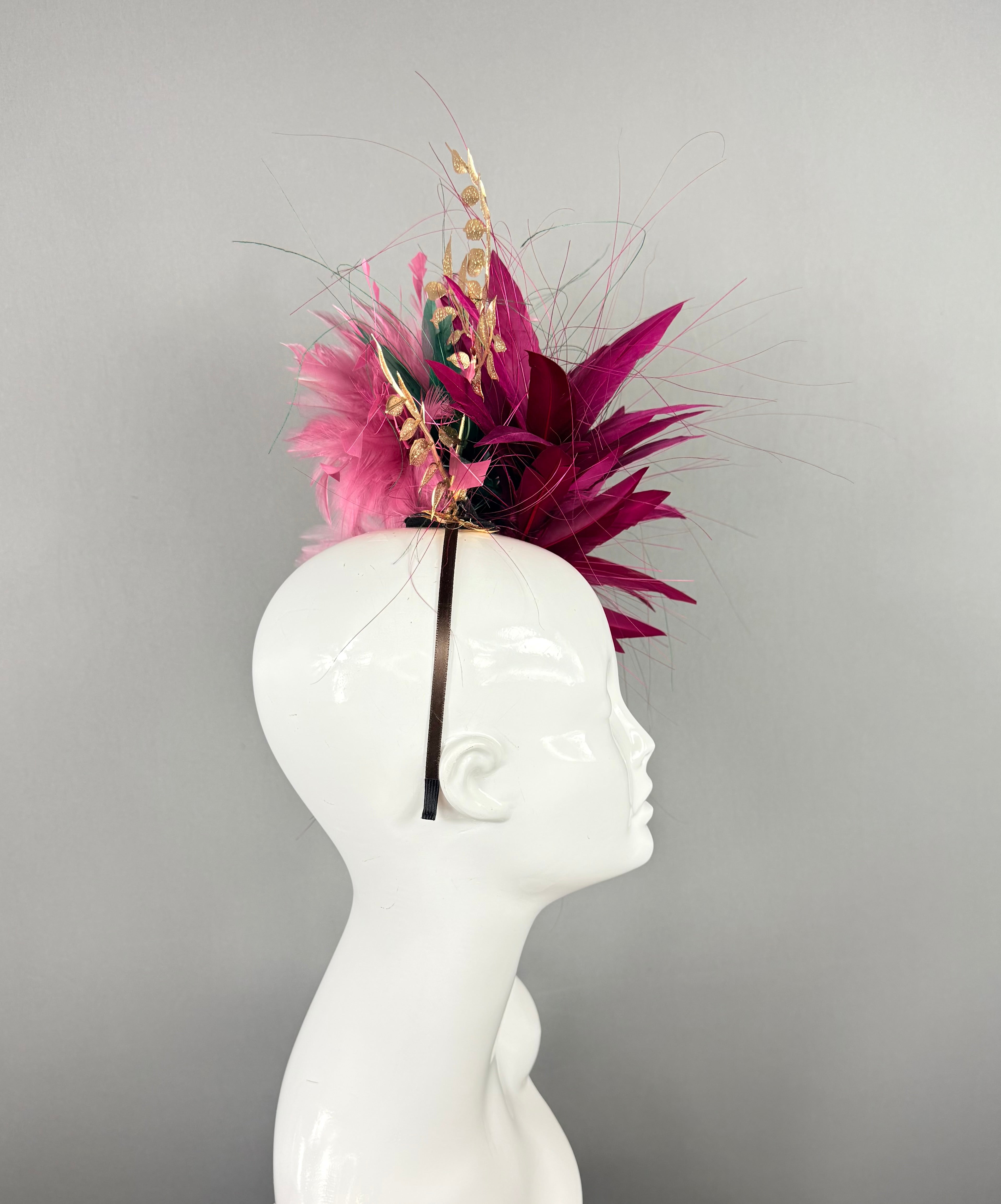 Kentucky Derby Fascinator Hat | Pink, Green, Burgundy and Gold Headpiece | Derbyologie