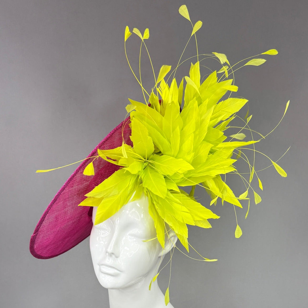 Kentucky Derby Fascinator Hat | Lime green feathered and pink mat Headpiece | Derbyologie