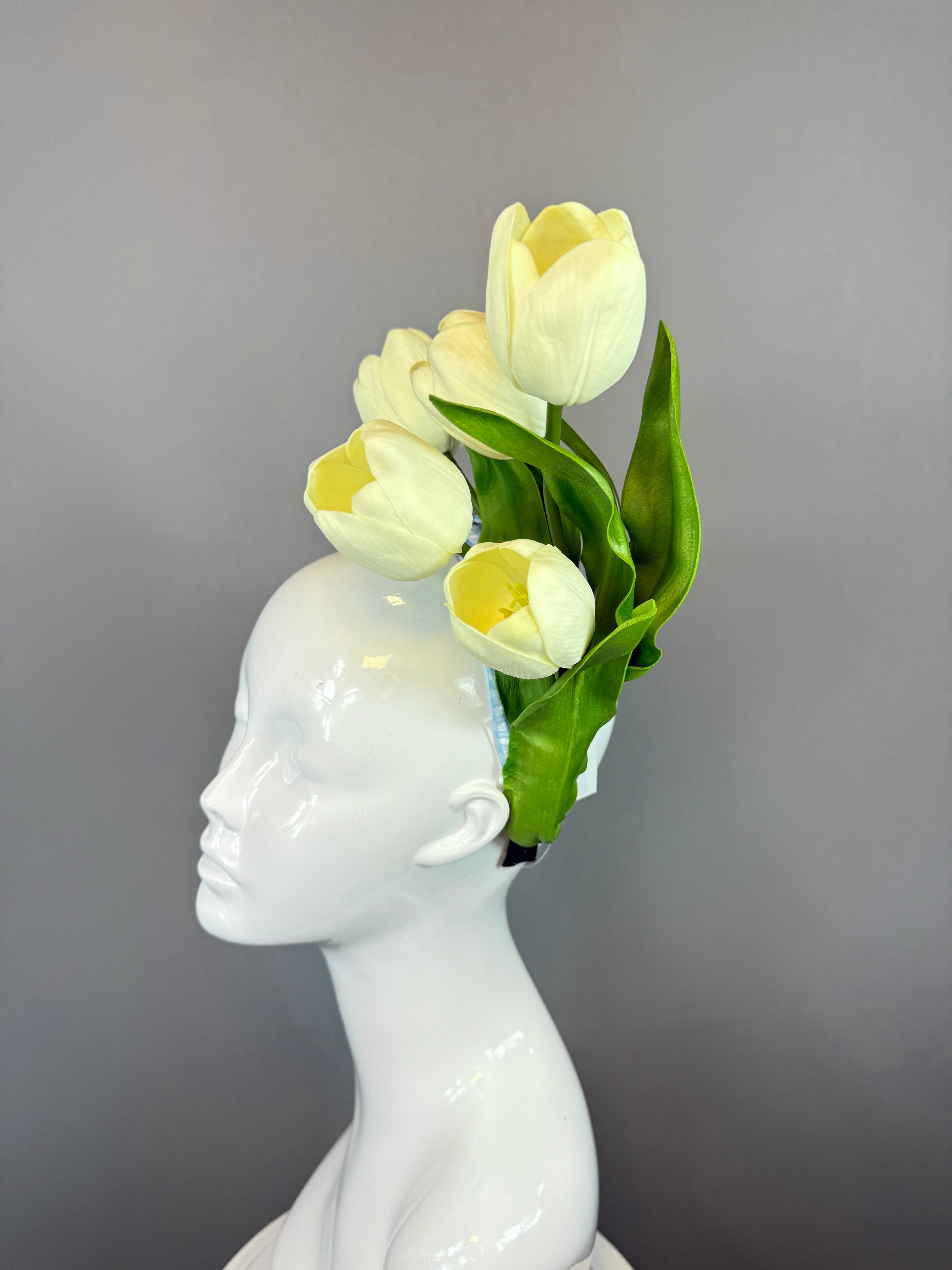 Kentucky Derby Fascinator Hat | Blue and White Tulip Headpiece | Derbyologie