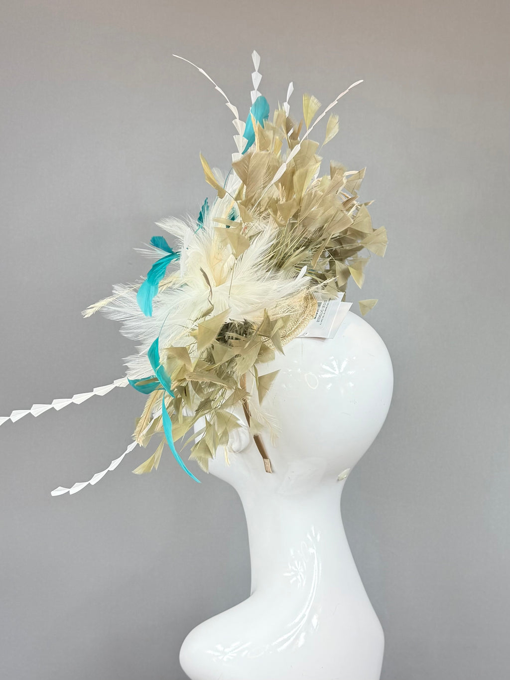 Kentucky Derby Fascinator Hat | Teal, Cream, Tan Headpiece | Derbyologie
