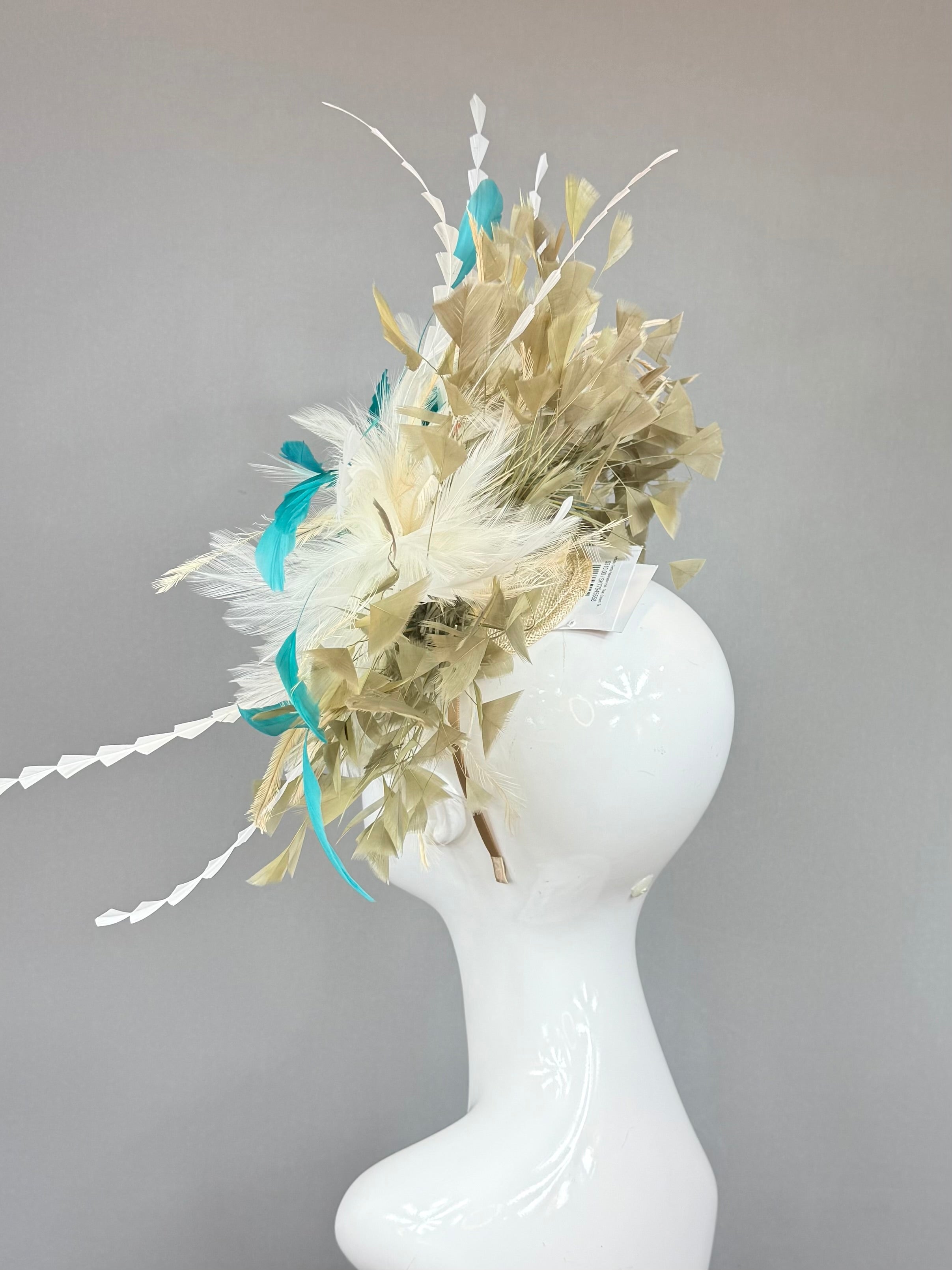 Kentucky Derby Fascinator Hat | Teal, Cream, Tan Headpiece | Derbyologie