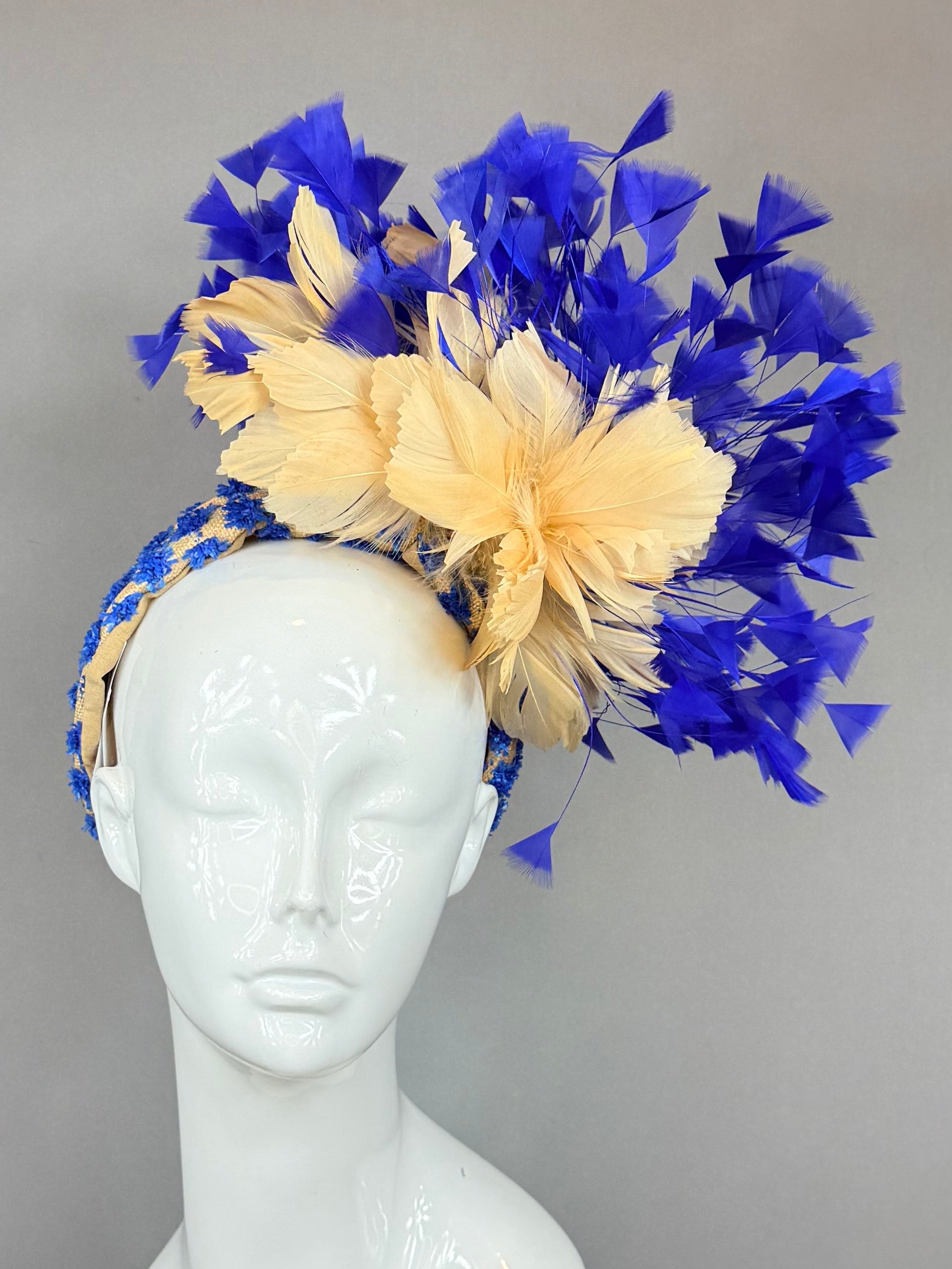 Kentucky Derby Fascinator Hat | Blue and Beige Flower Hat | Derbyologie