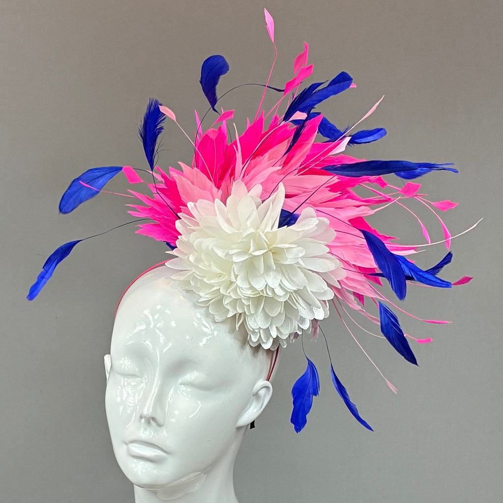 Kentucky Derby Fascinator Hat | White, pink, and blue Headband Hat | Derbyologie
