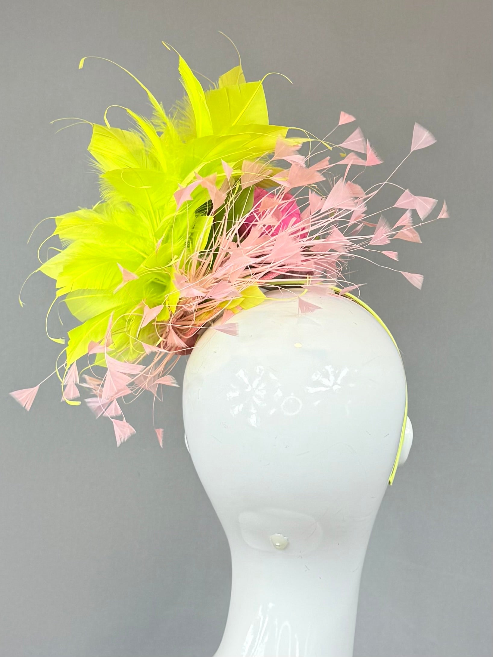 Kentucky Derby Fascinator Hat | Pink and green feathered Headband Hat | Derbyologie