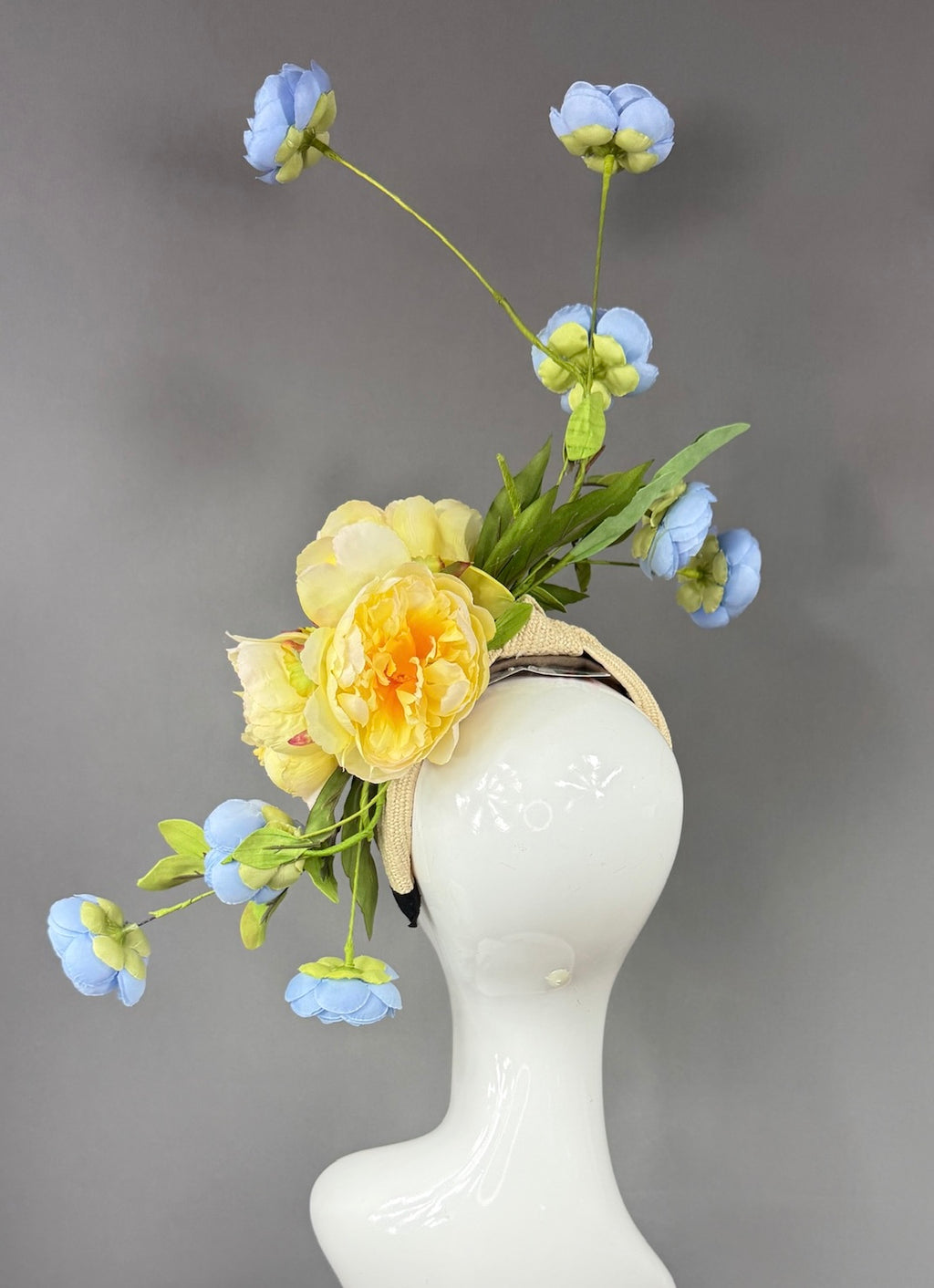Kentucky Derby Fascinator Hat | Yellow and blue flowered Headpiece | Derbyologie