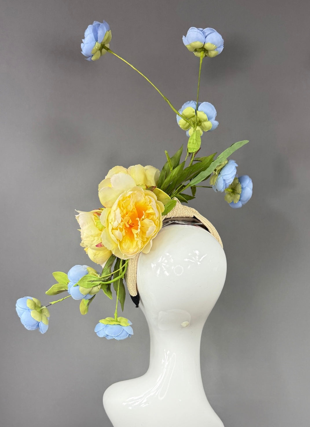 Kentucky Derby Fascinator Hat | Yellow and blue flowered Headpiece | Derbyologie