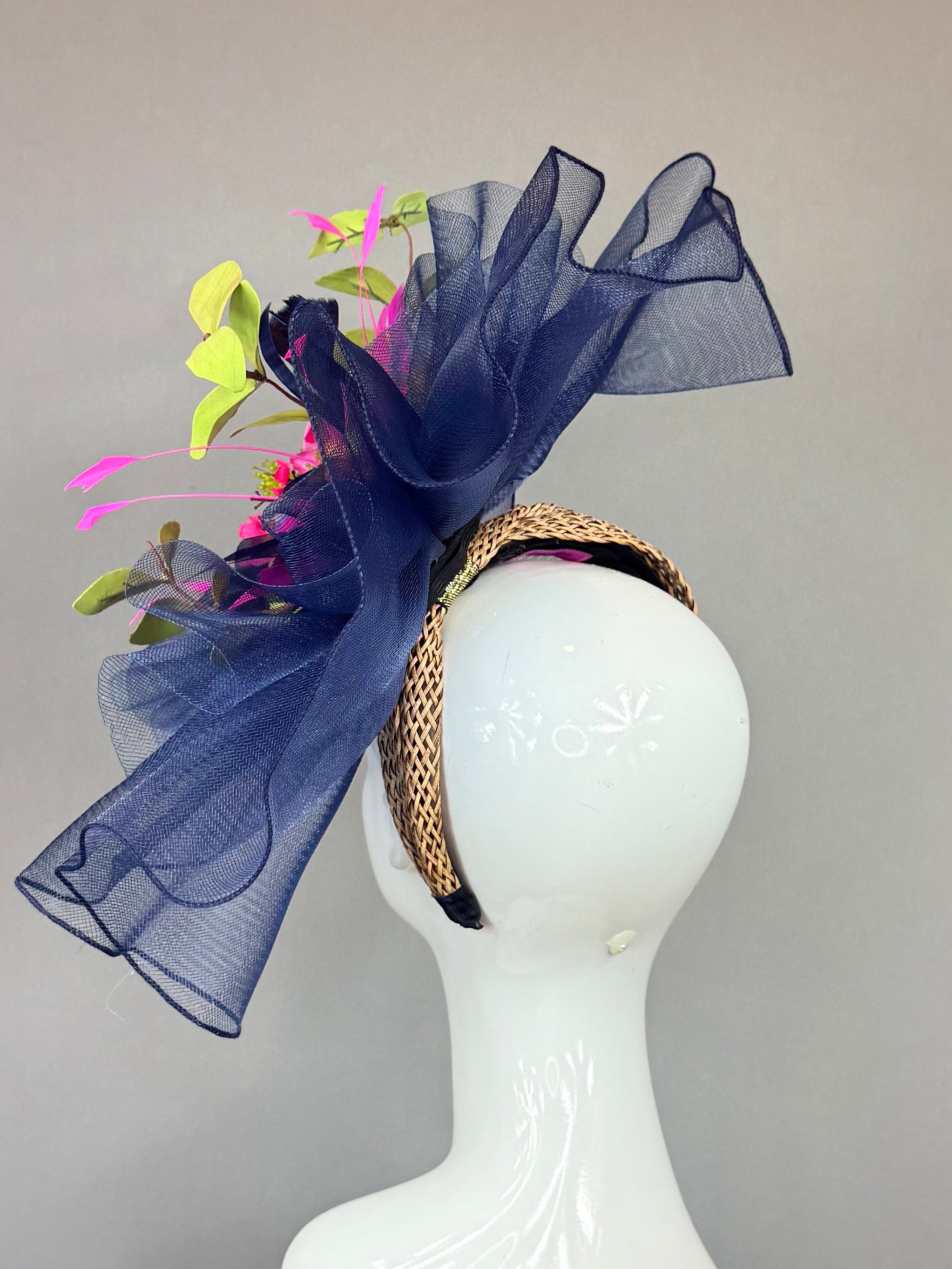Kentucky Derby Fascinator Hat | Navy blue and colorful bouquet Headband Hat | Derbyologie