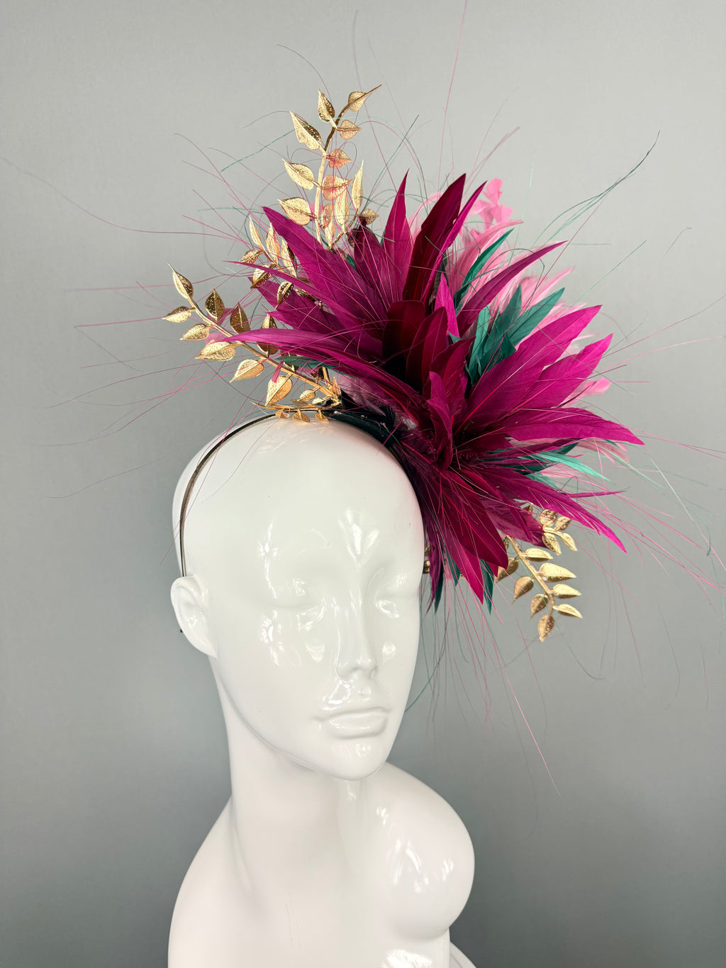 Kentucky Derby Fascinator Hat | Pink, Green, Burgundy and Gold Headpiece | Derbyologie