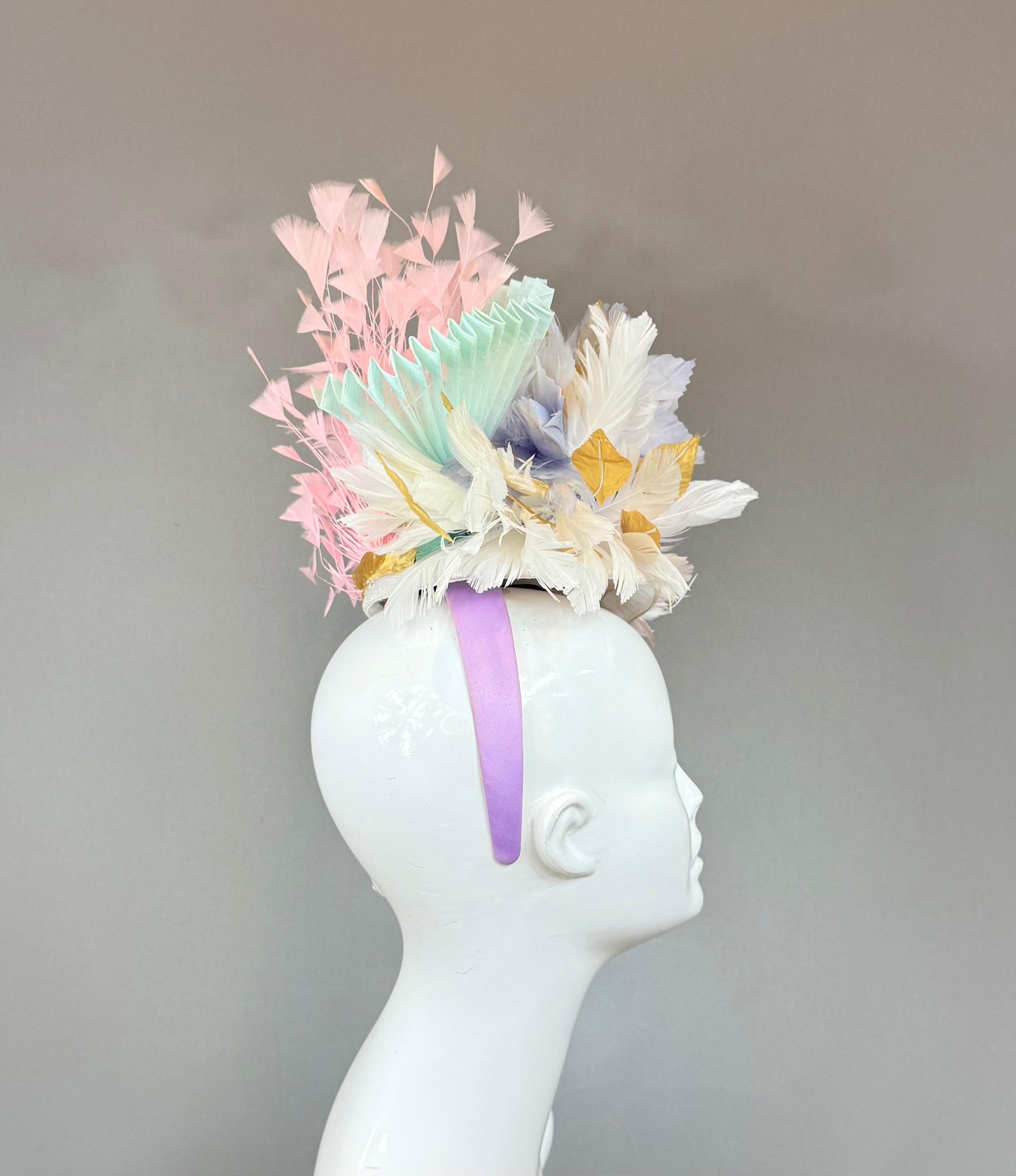 Pink, purple, gold and white Kentucky Derby Fascinator, derby hat Kentucky Derby Hat Alternative, Floral Fascinator, (PLATINUM LINE)