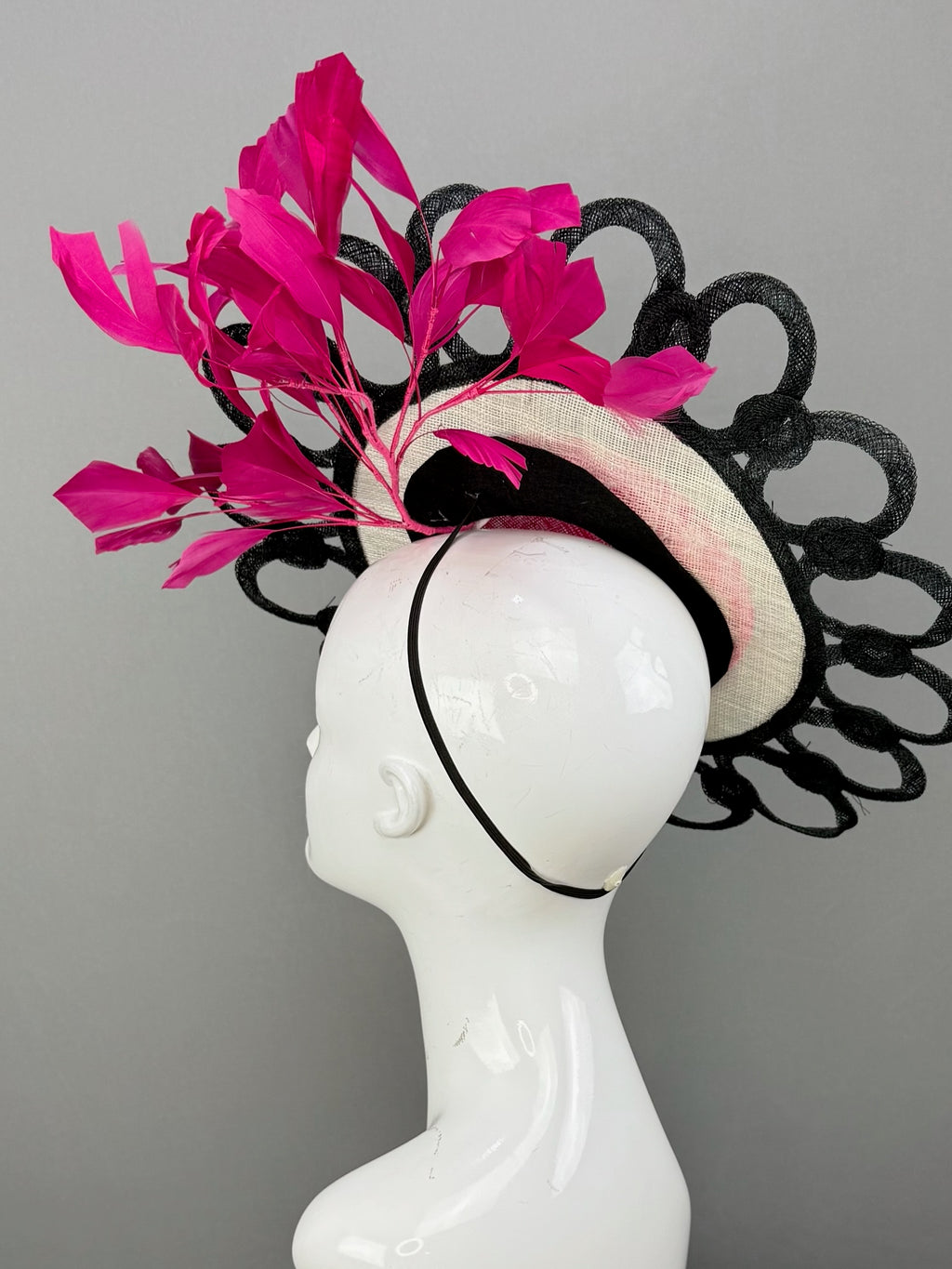 Hot Pink and Black Kentucky Derby fascinator, Derby Hat Alternative (GOLD LINE)