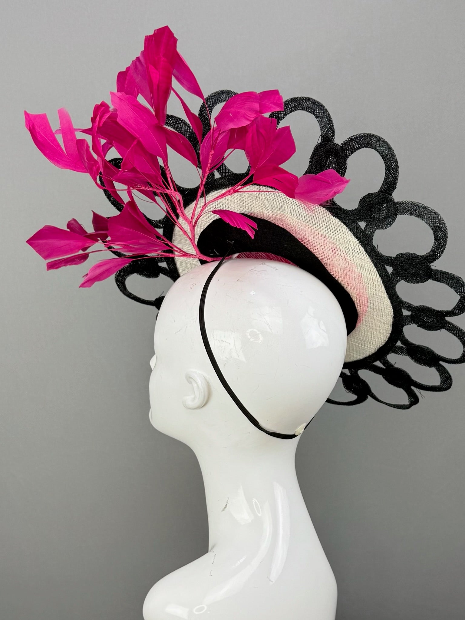 Hot Pink and Black Kentucky Derby fascinator, Derby Hat Alternative (GOLD LINE)