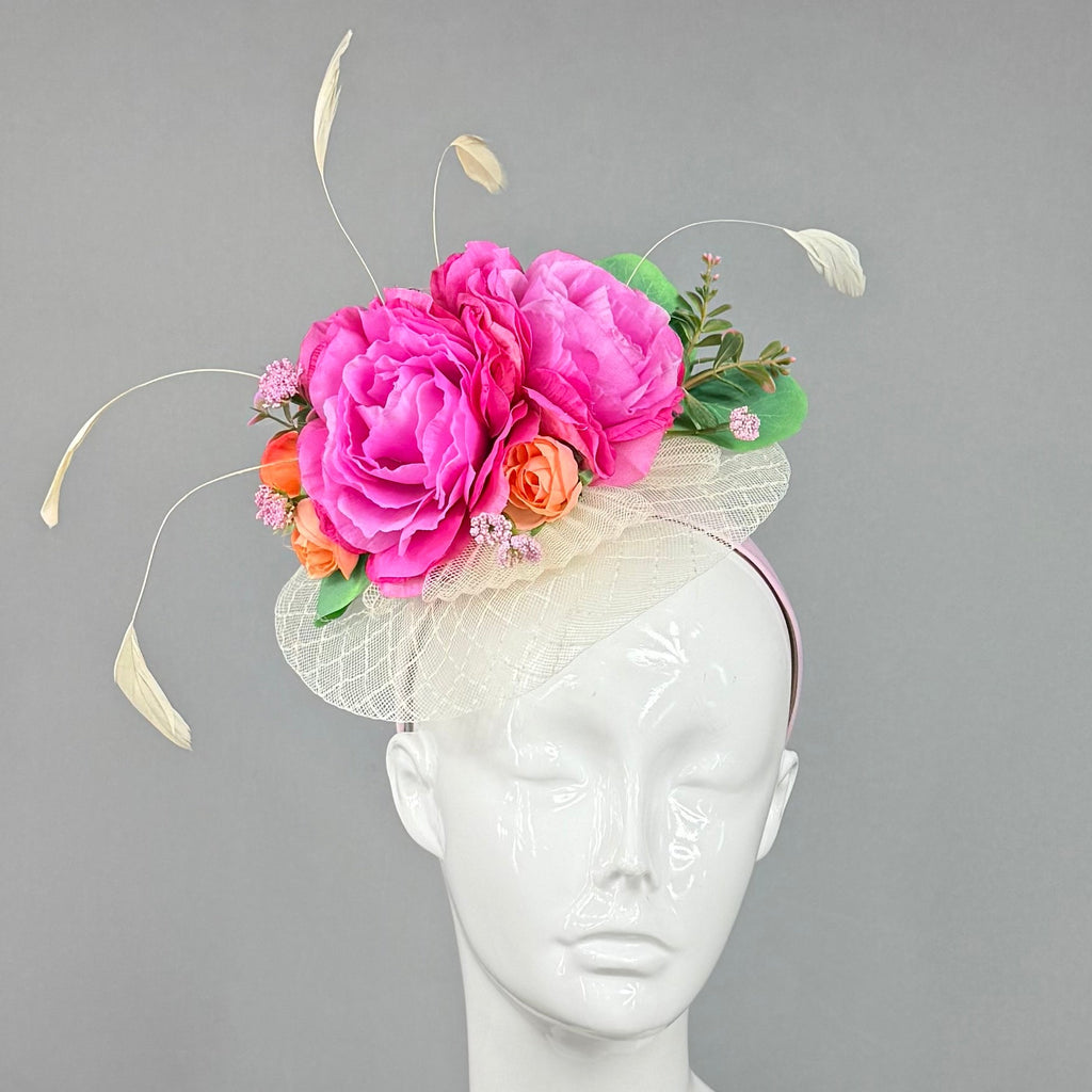 Kentucky Derby Fascinator Hat | Pink and green feathered Headband Hat | Derbyologie