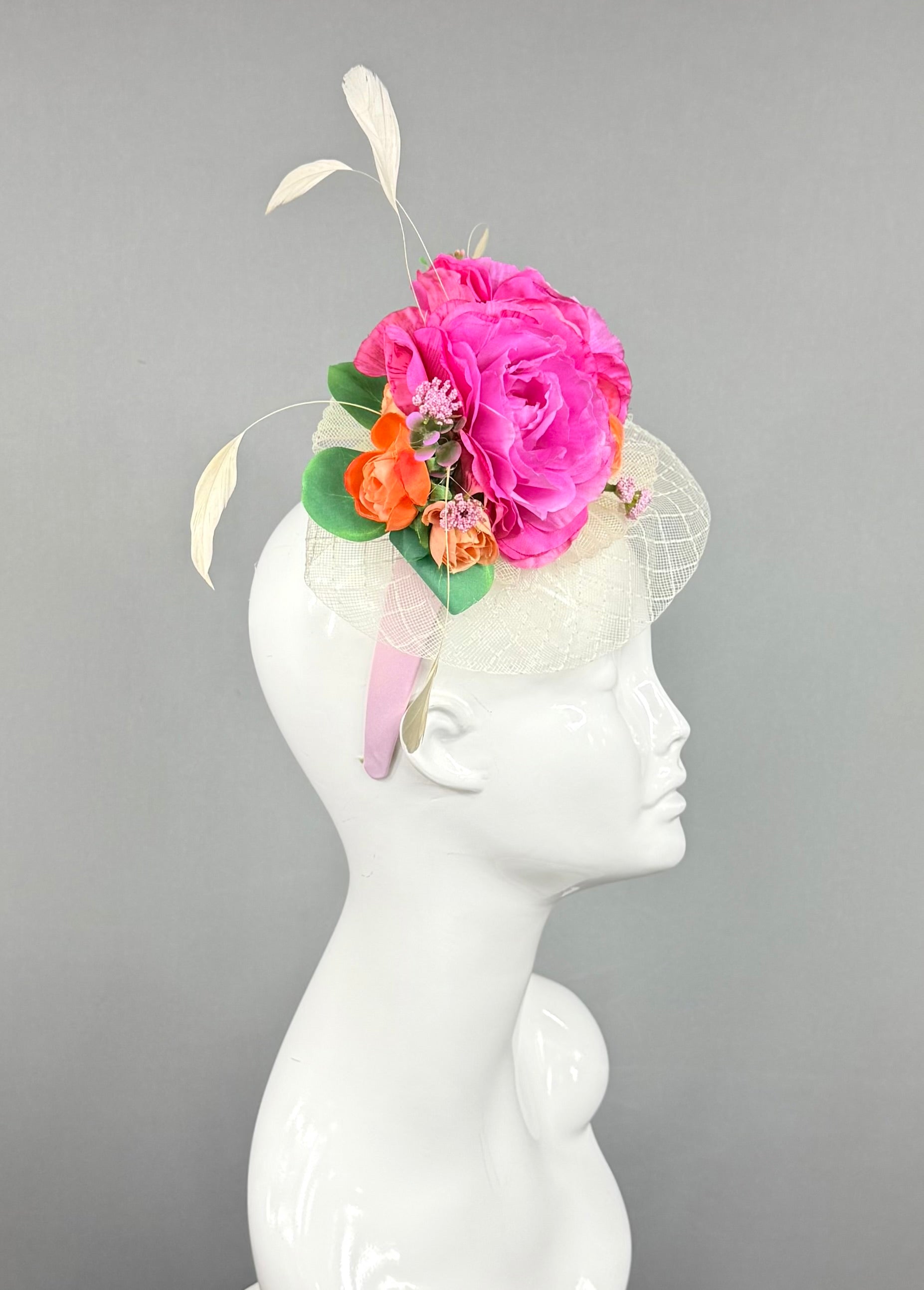 Kentucky Derby Fascinator Hat | Pink and green feathered Headband Hat | Derbyologie