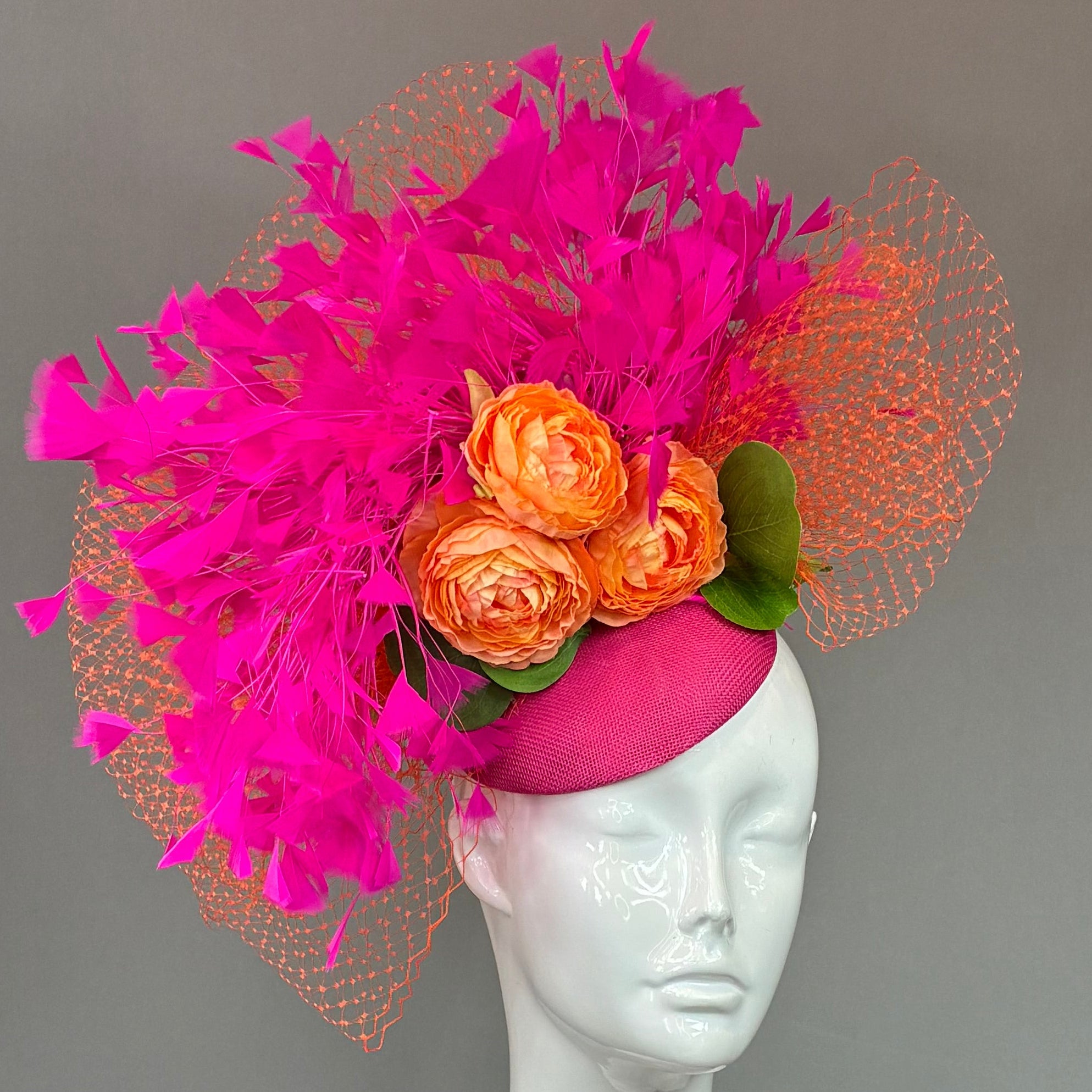 Kentucky Derby Fascinator Hat | Orange, pink, and green Hat | Derbyologie