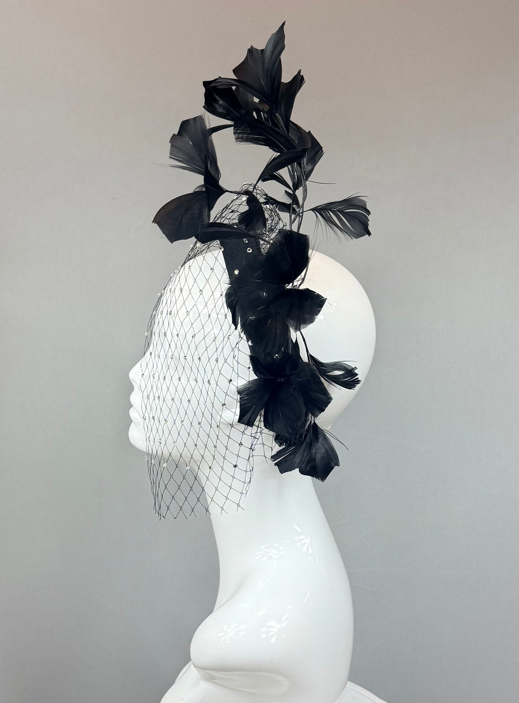 Kentucky Derby Fascinator Hat | Black Rhinestone Feather Hat | Derbyologie