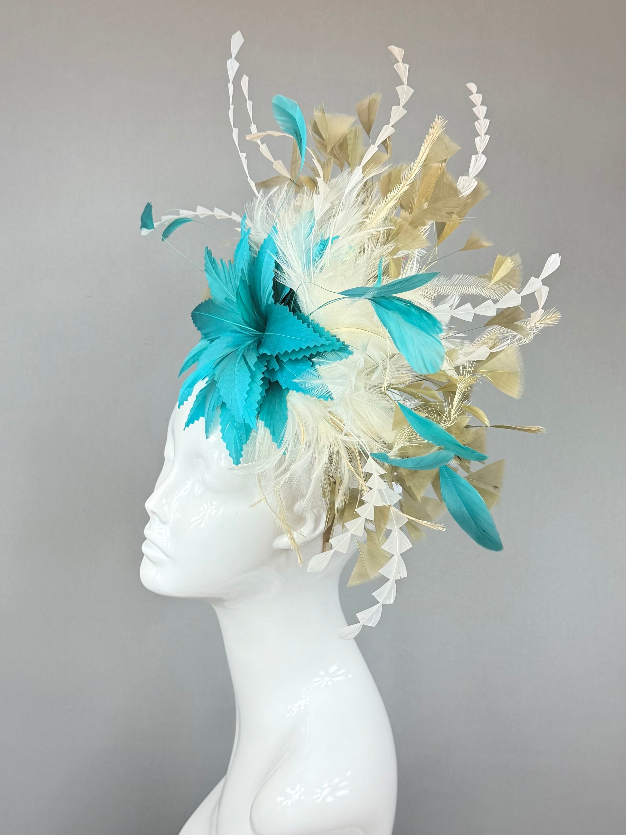 Kentucky Derby Fascinator Hat | Teal, Cream, Tan Headpiece | Derbyologie