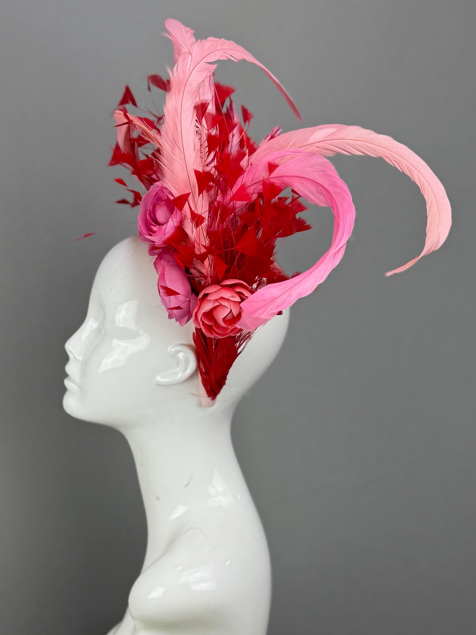 Pink and Red Kentucky Derby fascinator, Derby Hat Alternative (GOLD LINE)