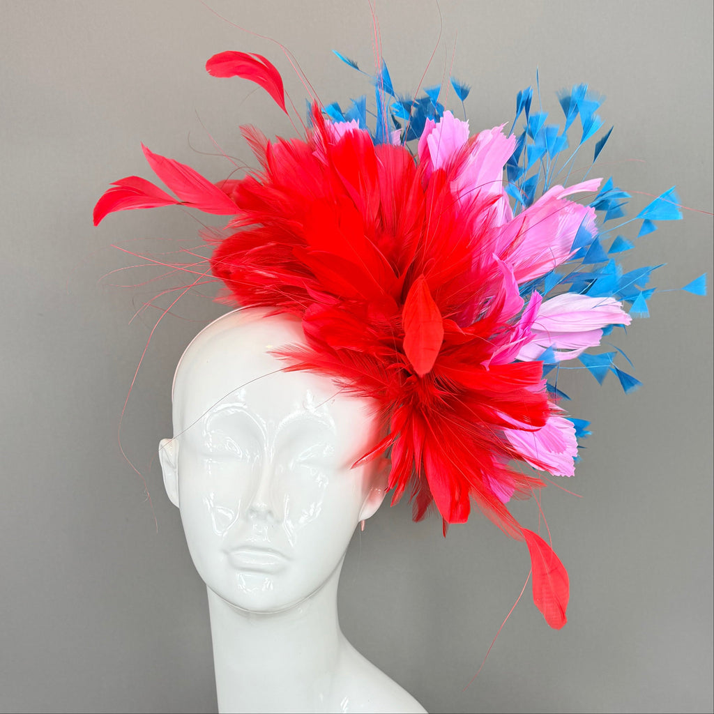 Kentucky Derby Fascinator Hat | Red, Pink and Blue Headpiece | Derbyologie
