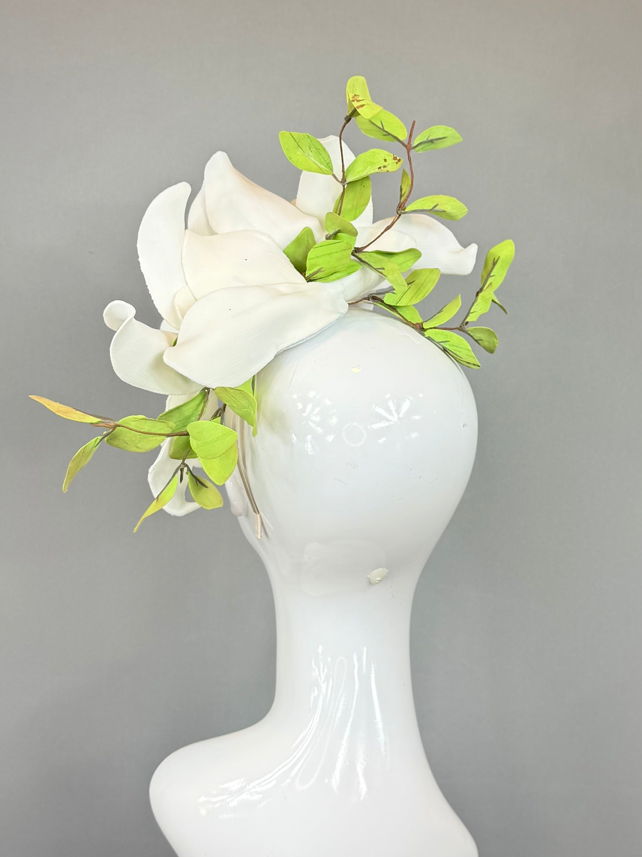 Kentucky Derby Fascinator Hat | White magnolia Headband Hat | Derbyologie