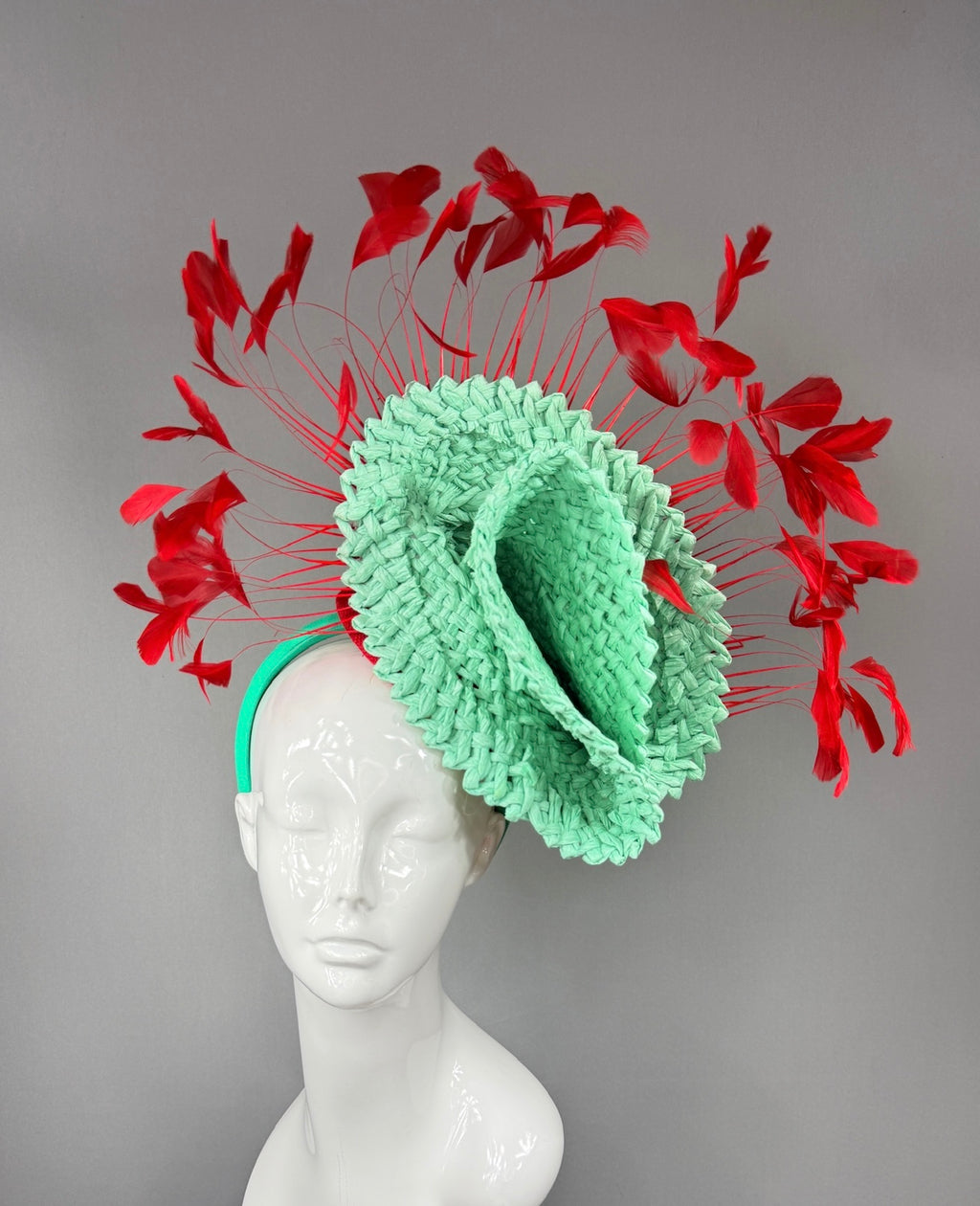 Kentucky Derby Fascinator Hat | Teal and red Headpiece | Derbyologie