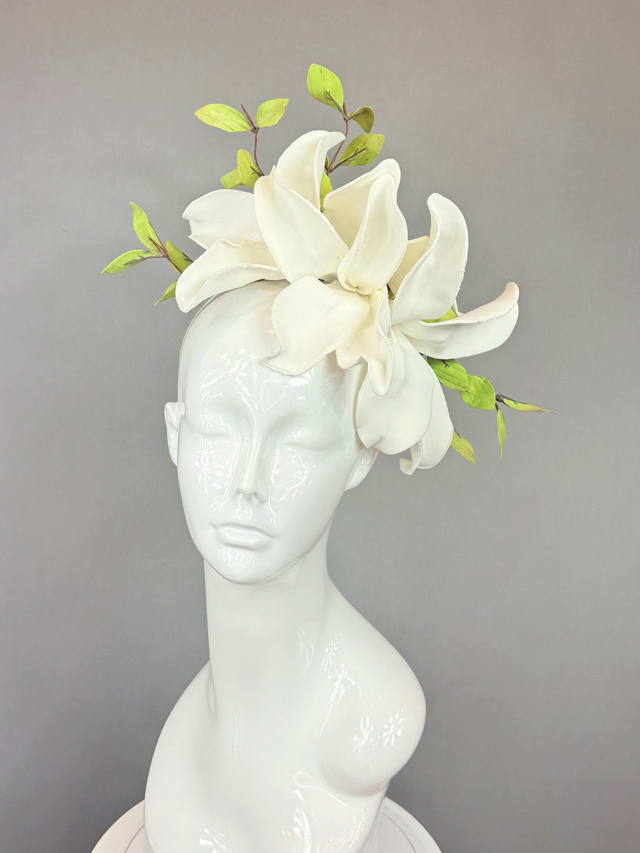 Kentucky Derby Fascinator Hat | White magnolia Headband Hat | Derbyologie