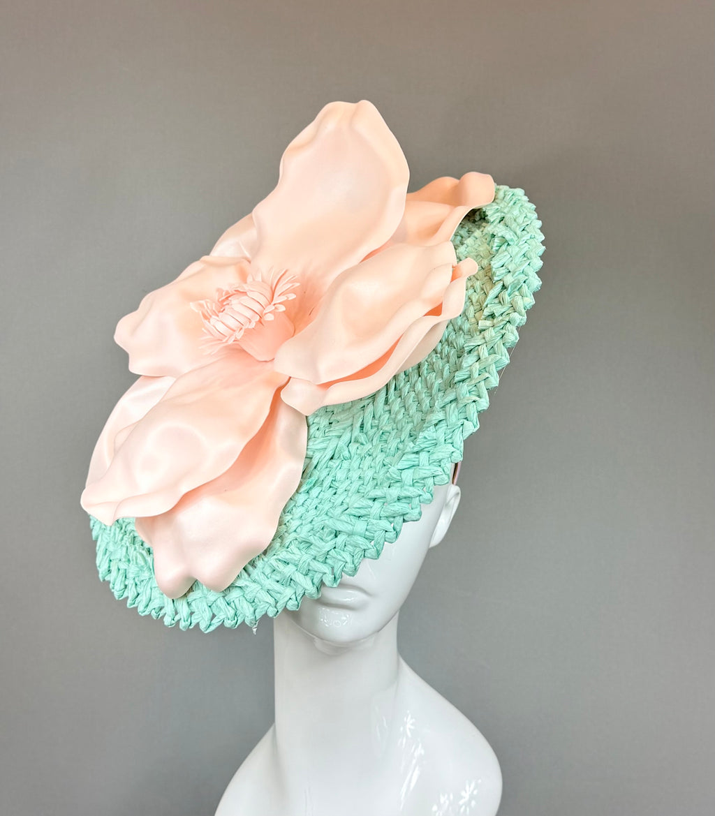 Kentucky Derby Fascinator Hat | Turquoise & Peach Pink Headpiece | Derbyologie