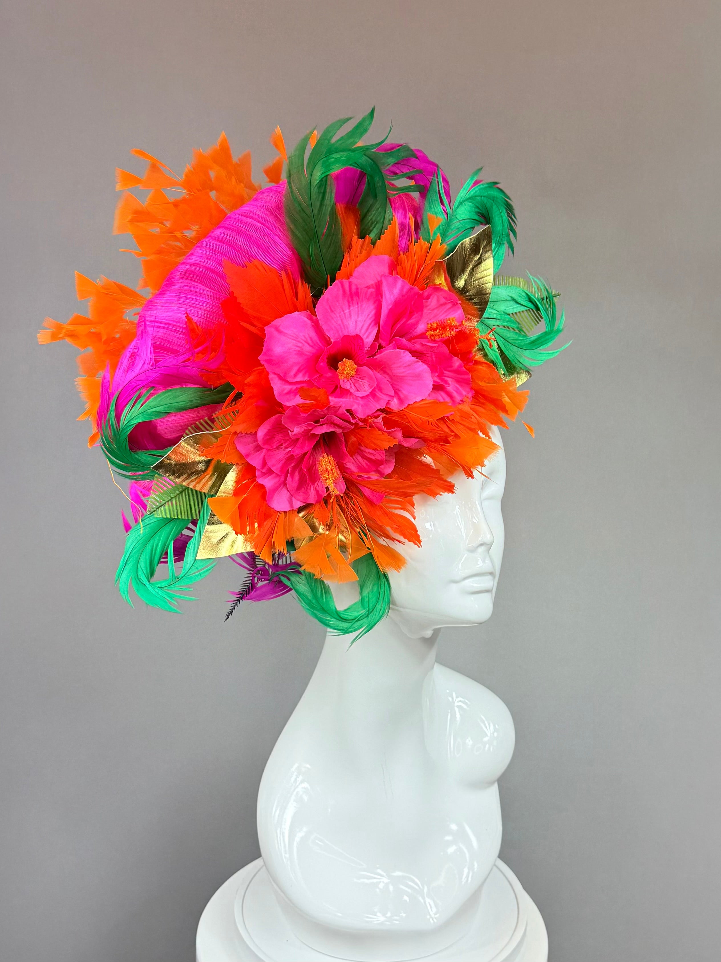 Pink, green and orange Kentucky Derby Fascinator, derby hat Kentucky Derby Hat Alternative, Floral Fascinator, (PLATINUM LINE)