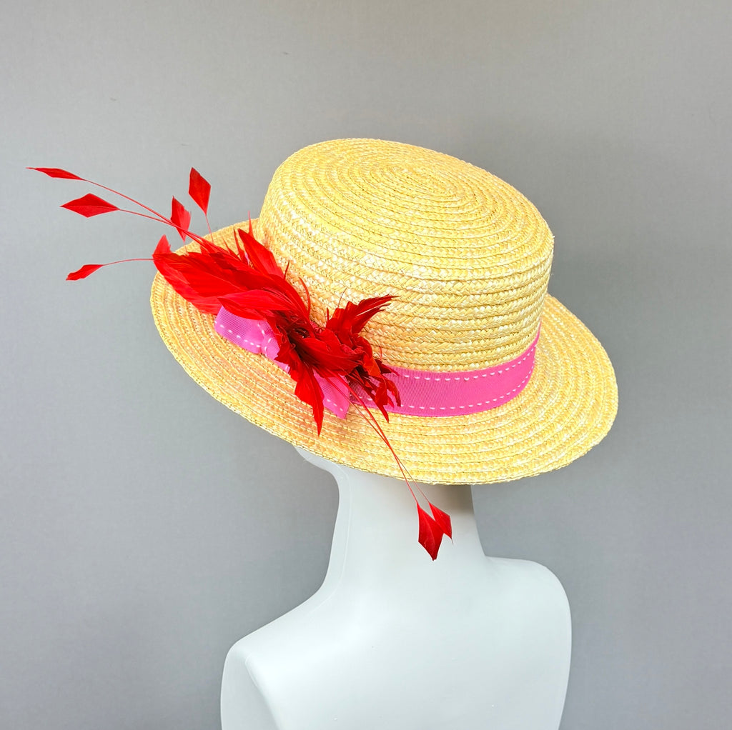 Kentucky Derby Men’s Hat | Pink and Red Boater Hat| Derbyologie