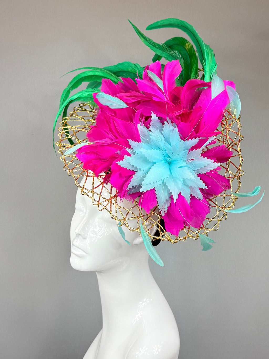 Kentucky Derby Fascinator Hat | Pink, Green and Gold Headpiece| Derbyologie