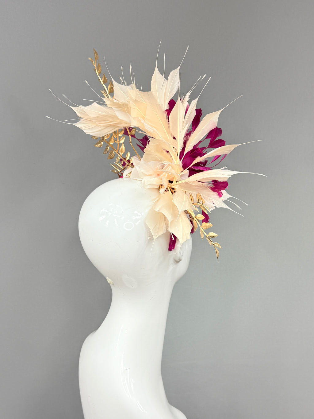 Kentucky Derby Fascinator Hat |Fuchsia, beige, and gold  Headband Hat | Derbyologie